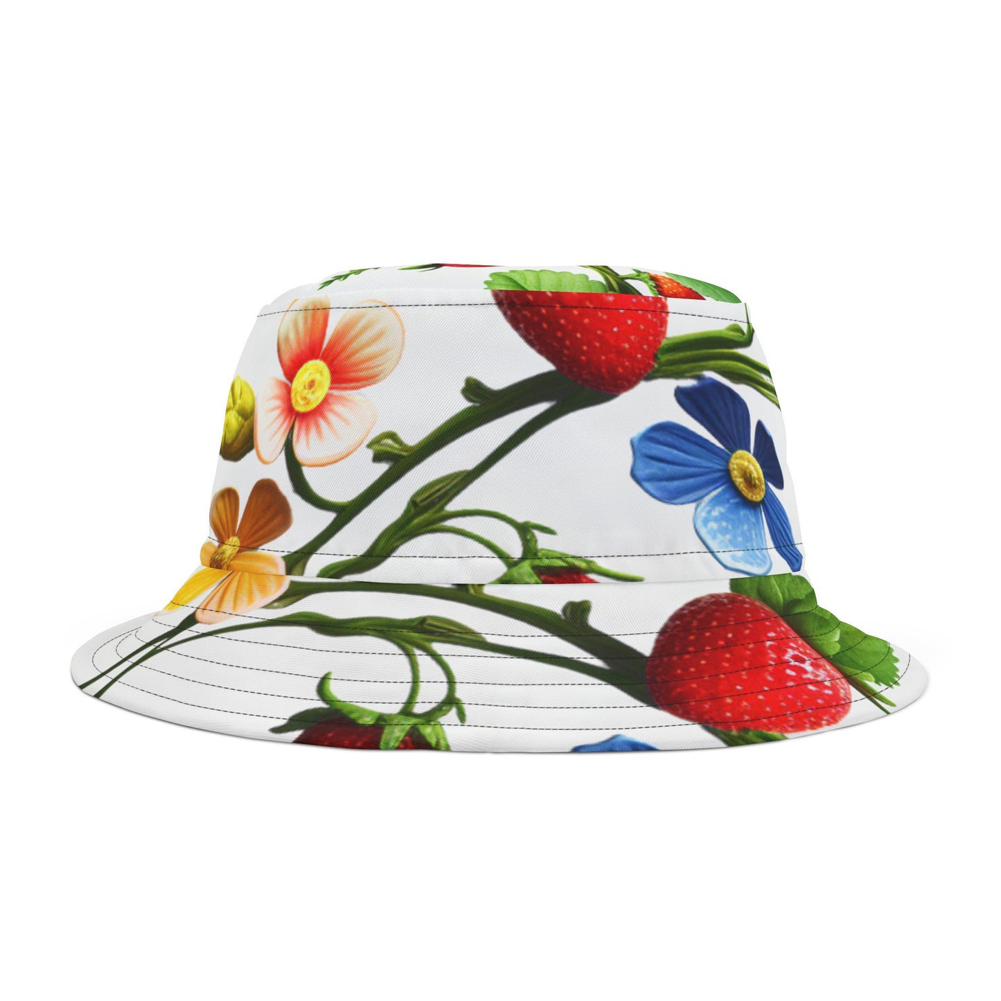 White Floral Geometric Bucket Hat