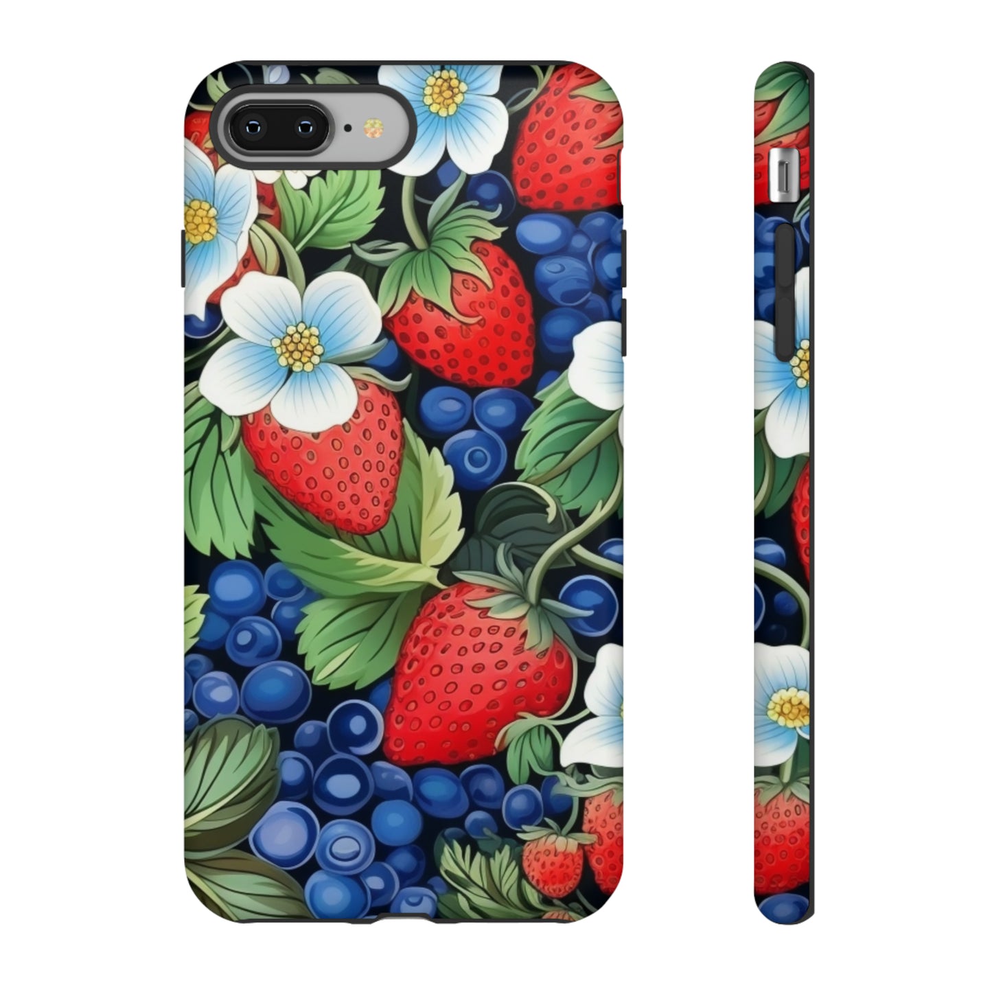 Strawberries and Blueberries on Black phone case