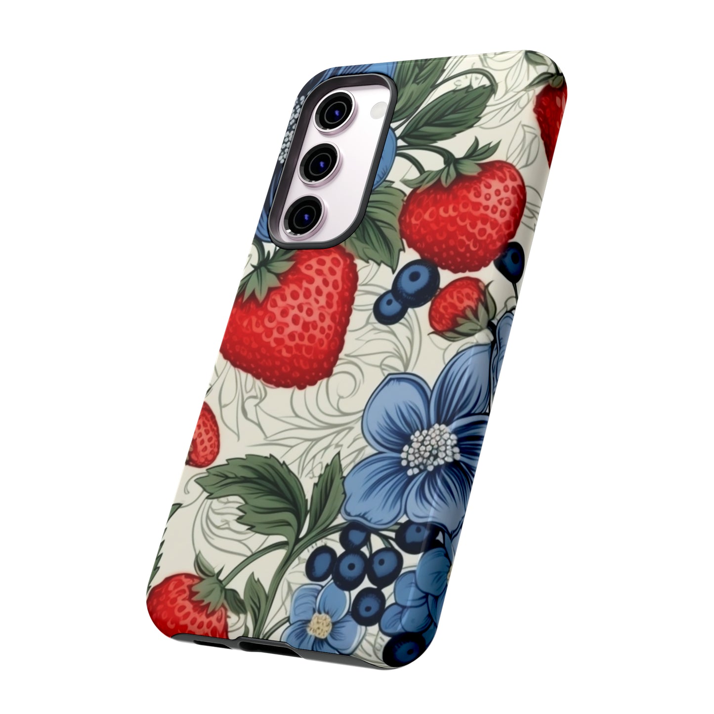 Strawberries and Blueberries on White phone case