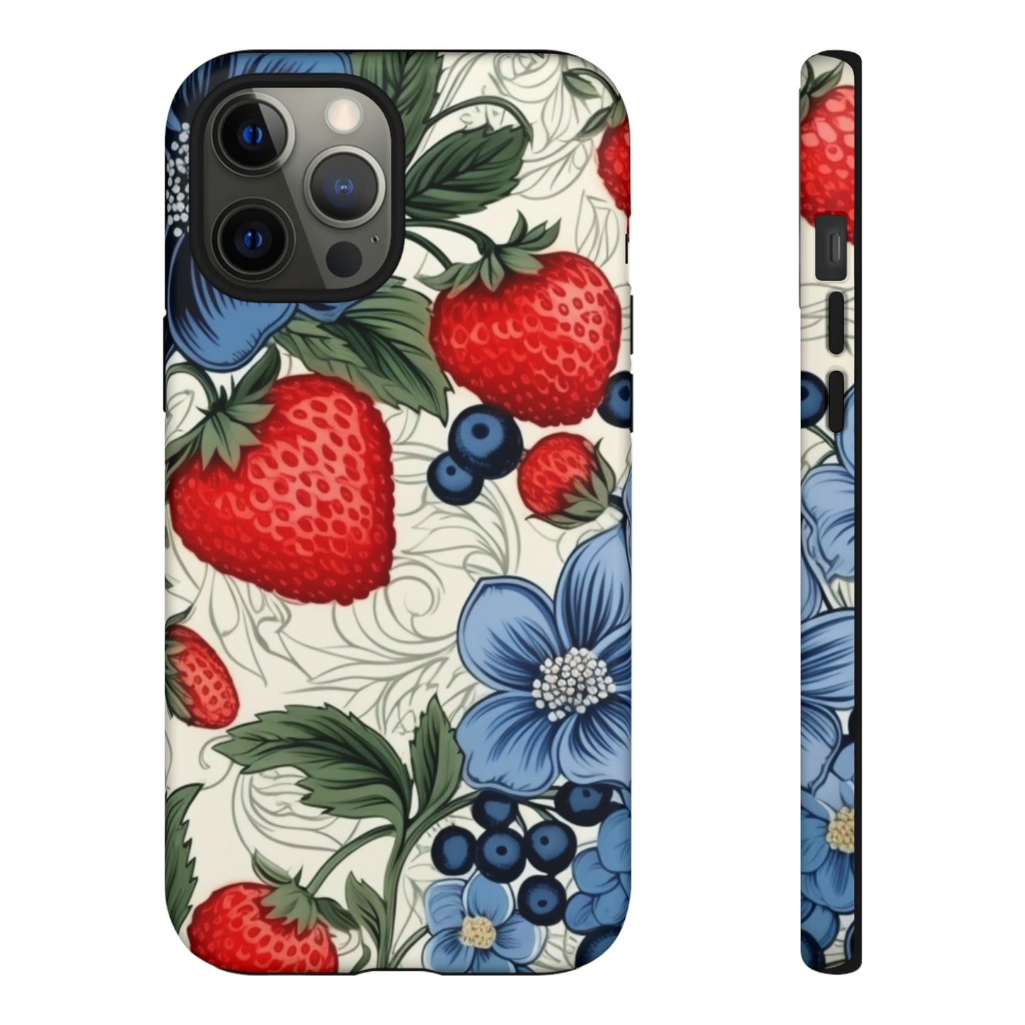 Strawberries and Blueberries on White phone case