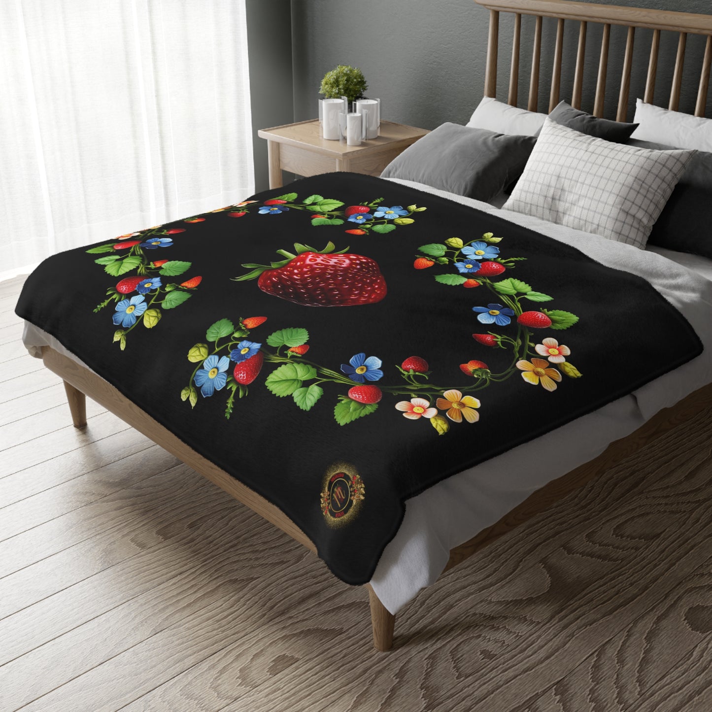 Multicolor Ojibwe Floral Velveteen Minky Blanket (Two-sided print)