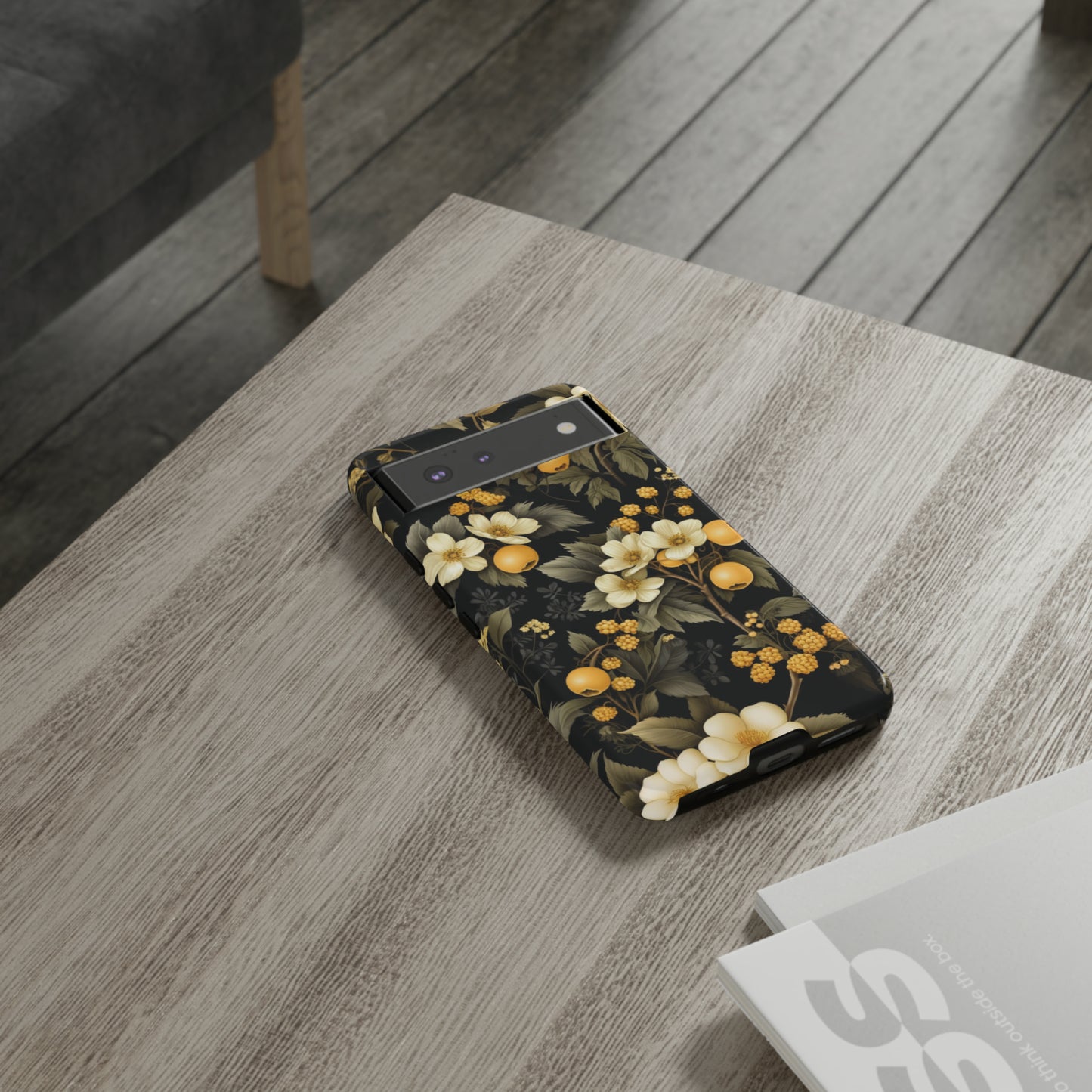 White Black and Yellow Floral phone case