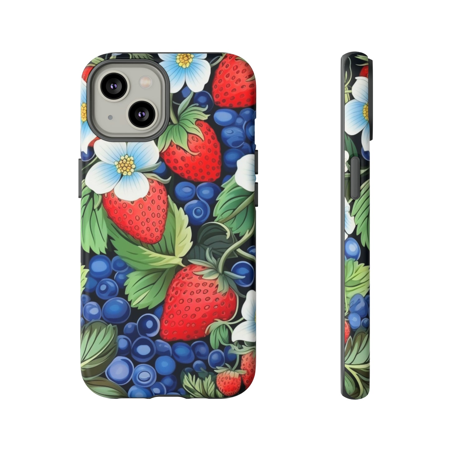 Strawberries and Blueberries on Black phone case