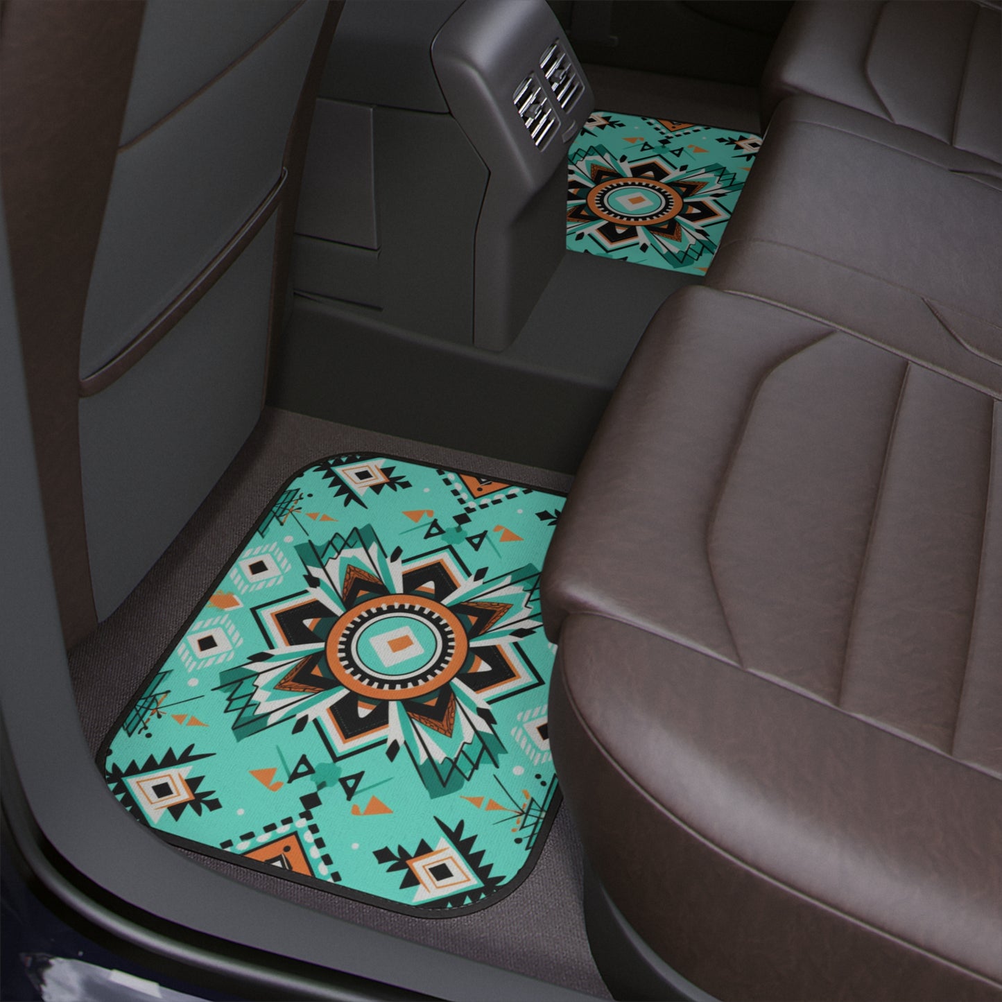 Teal Geometric Floor Mats, 1pc