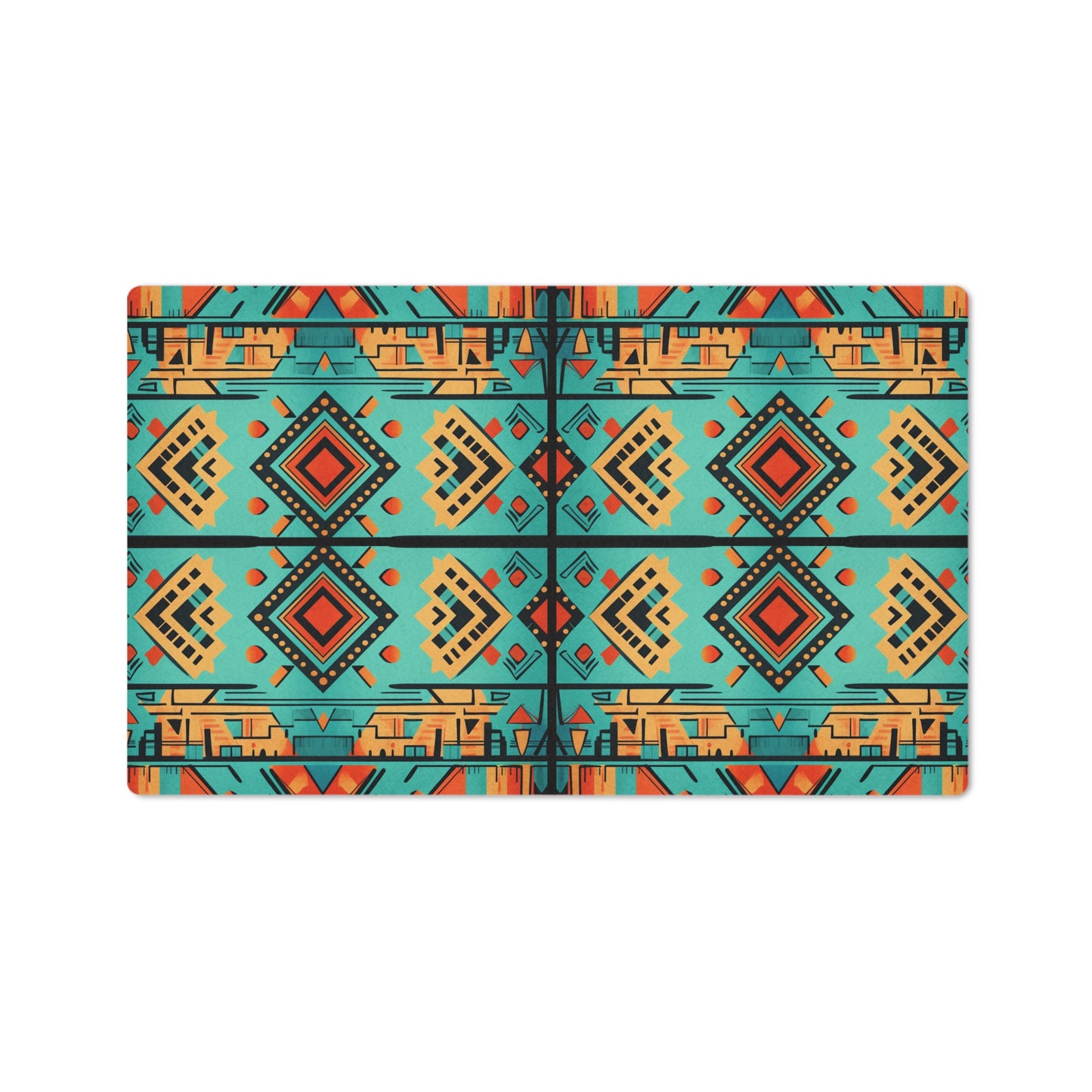 Turquoise and Orange Geometric Floor Mat