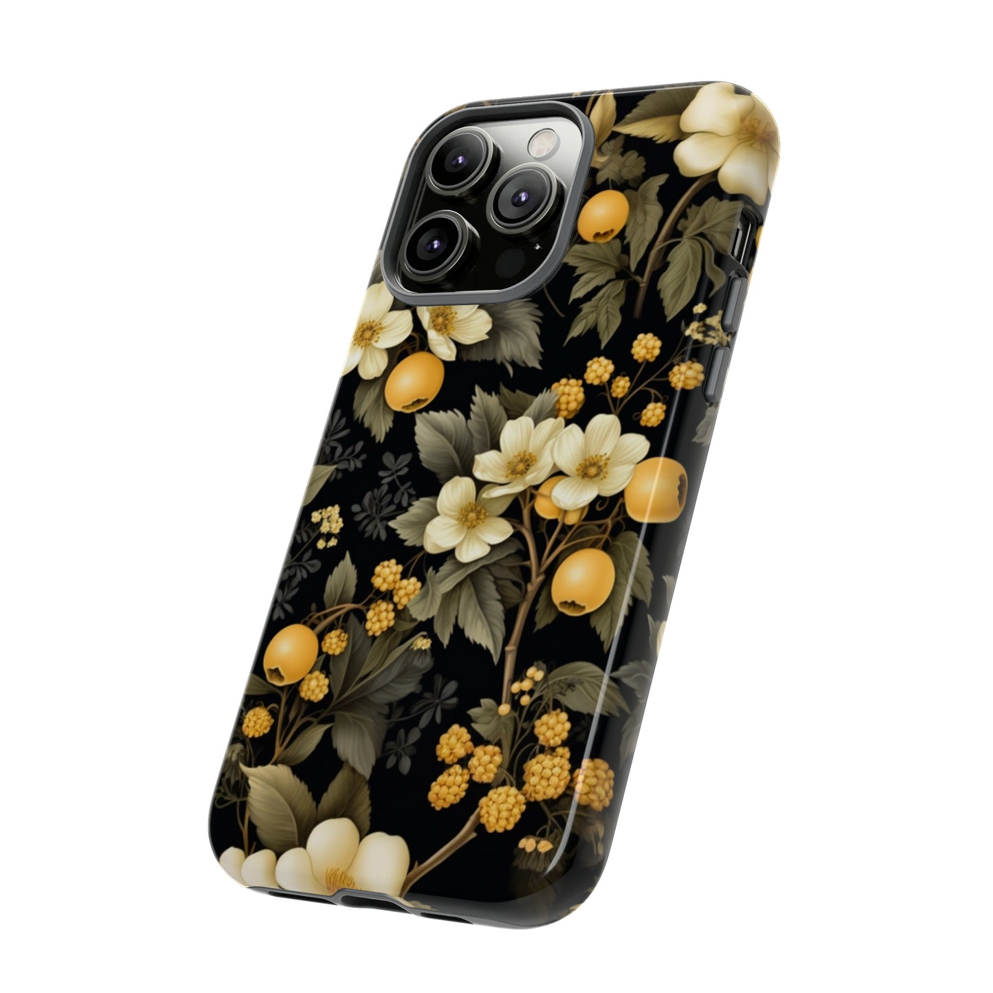 White Black and Yellow Floral phone case