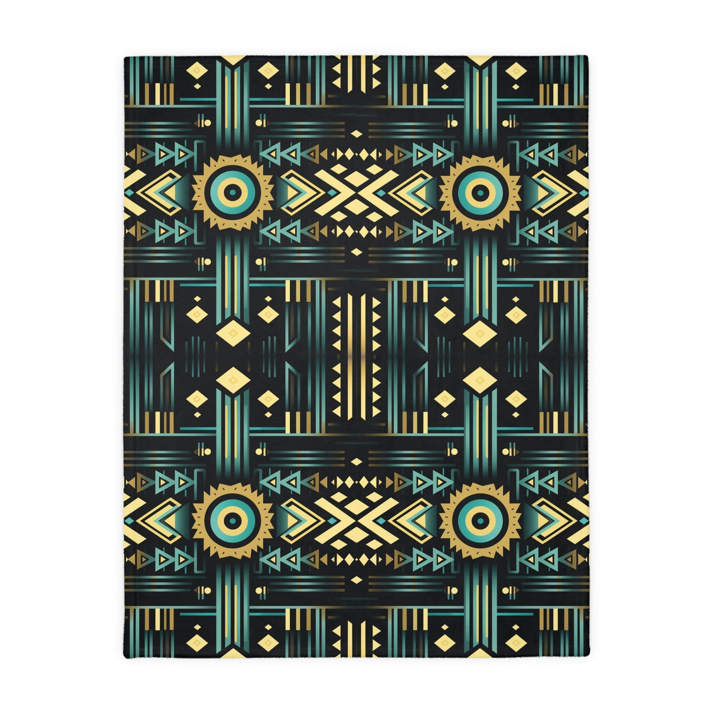 Black, Turquoise and Yellow Velveteen Minky Blanket (Two-sided print)