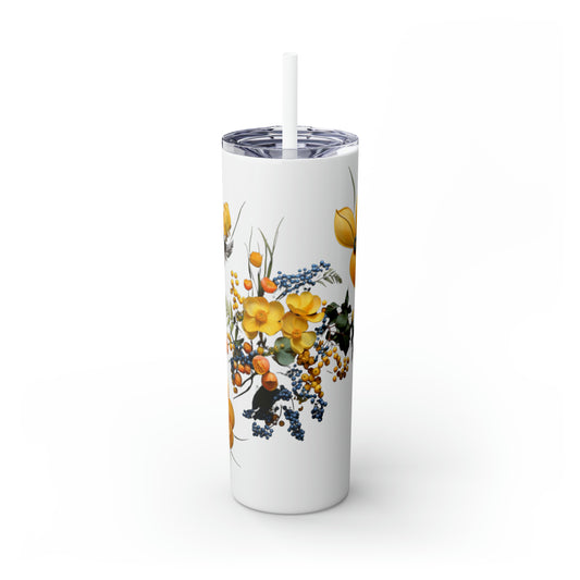 Yellow Floral Skinny Tumbler with Straw, 20oz