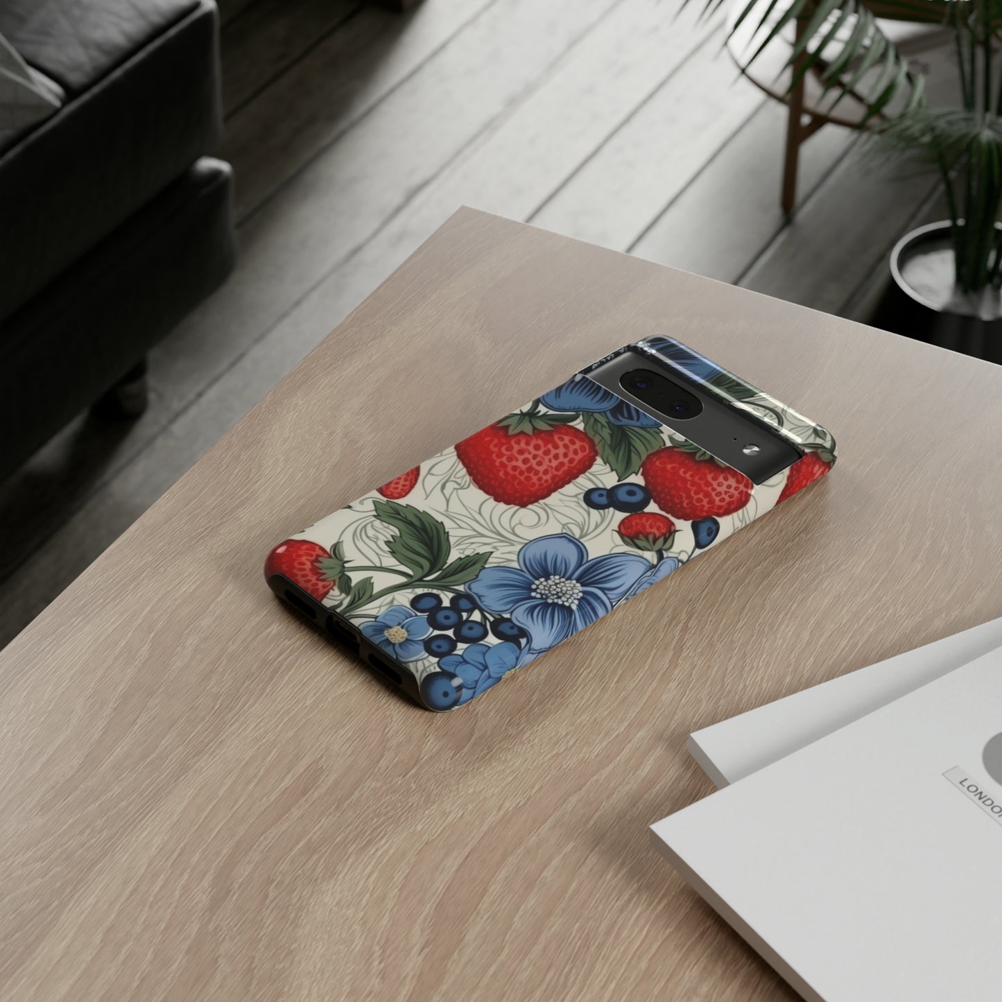 Strawberries and Blueberries on White phone case