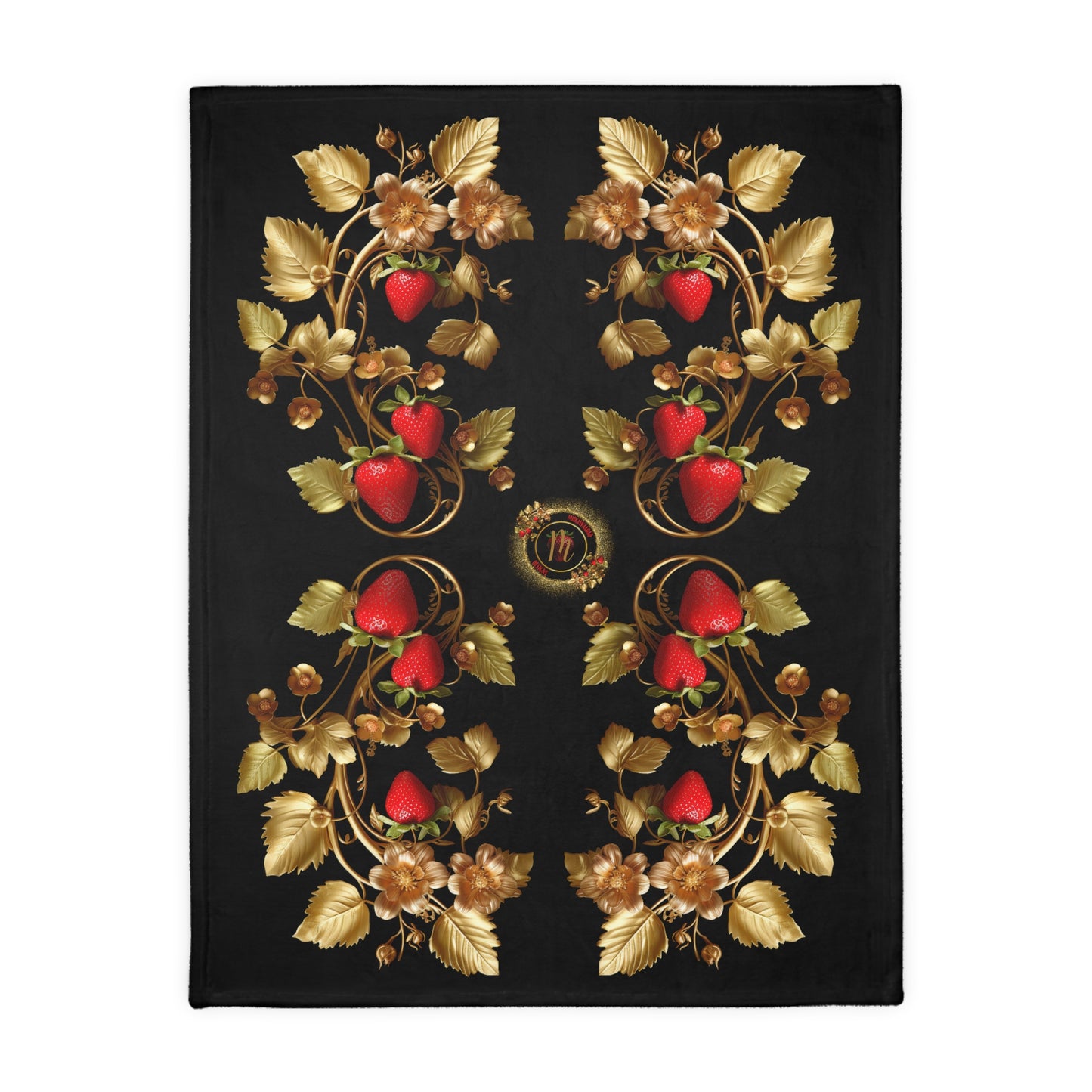 Gold Ojibwe Floral Velveteen Minky Blanket (Two-sided print)