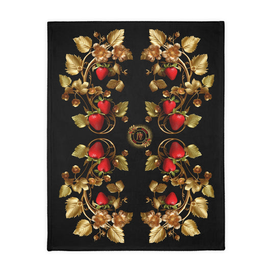 Gold Ojibwe Floral Velveteen Minky Blanket (Two-sided print)