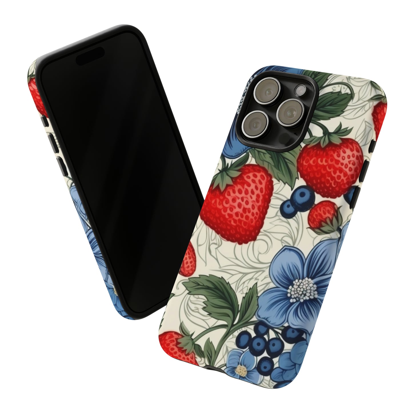 Strawberries and Blueberries on White phone case