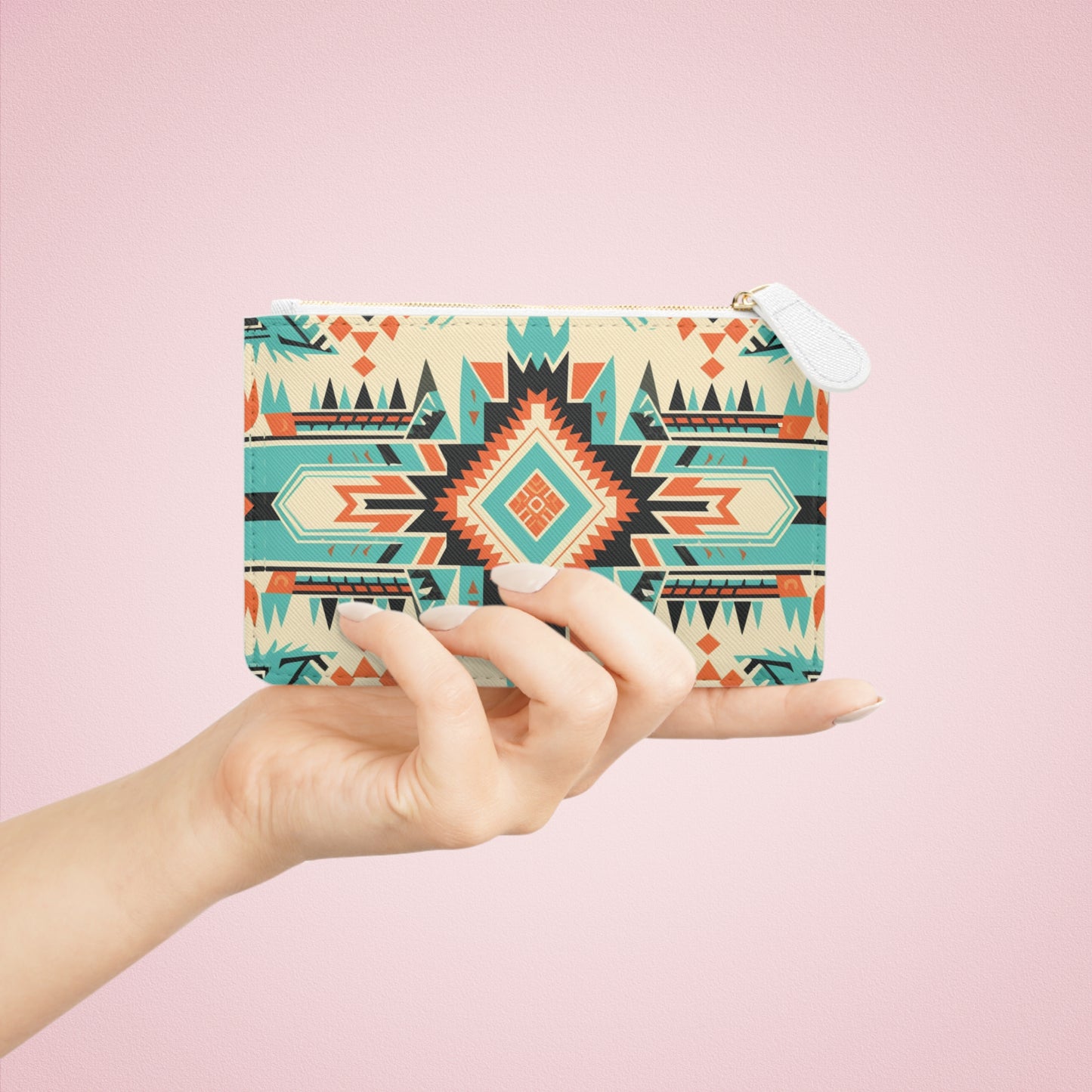 White, Orange and Turquoise Geometric Mini Clutch Bag