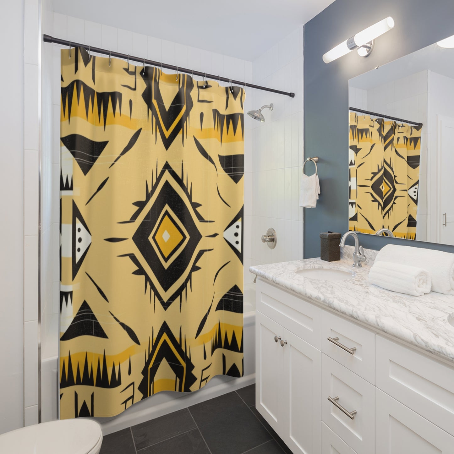 Yellow Geometric Shower Curtains