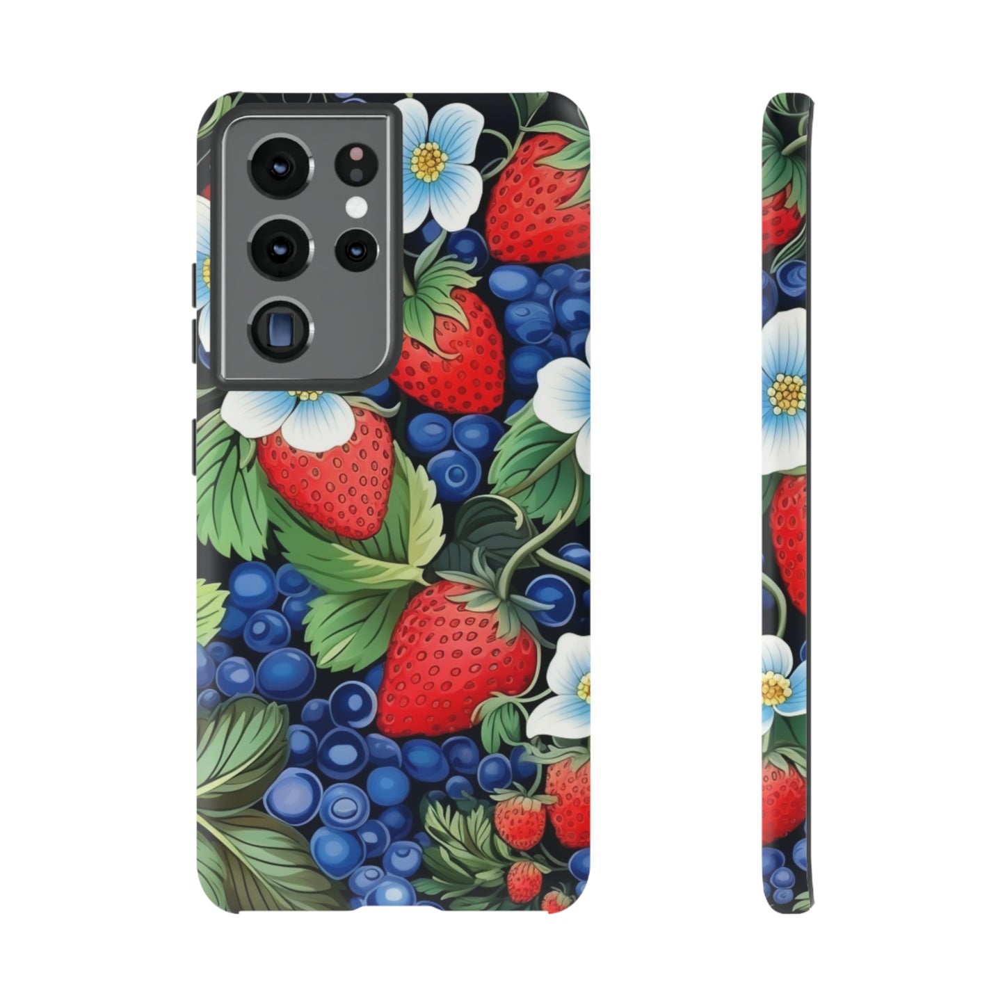 Strawberries and Blueberries on Black phone case