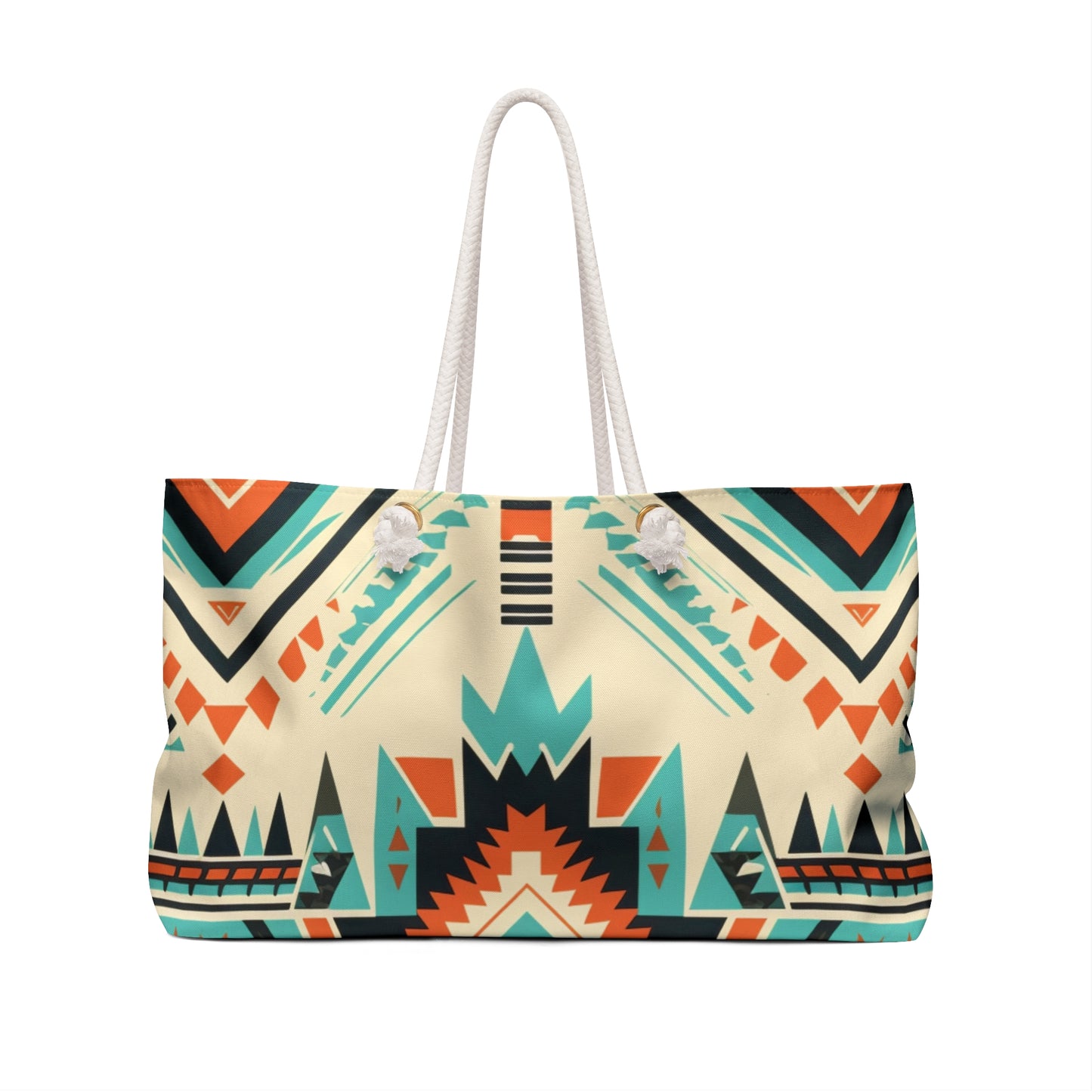 Orange and Turquoise Geometric Weekender Bag