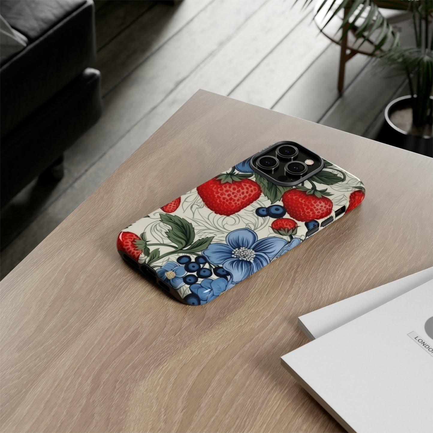 Strawberries and Blueberries on White phone case