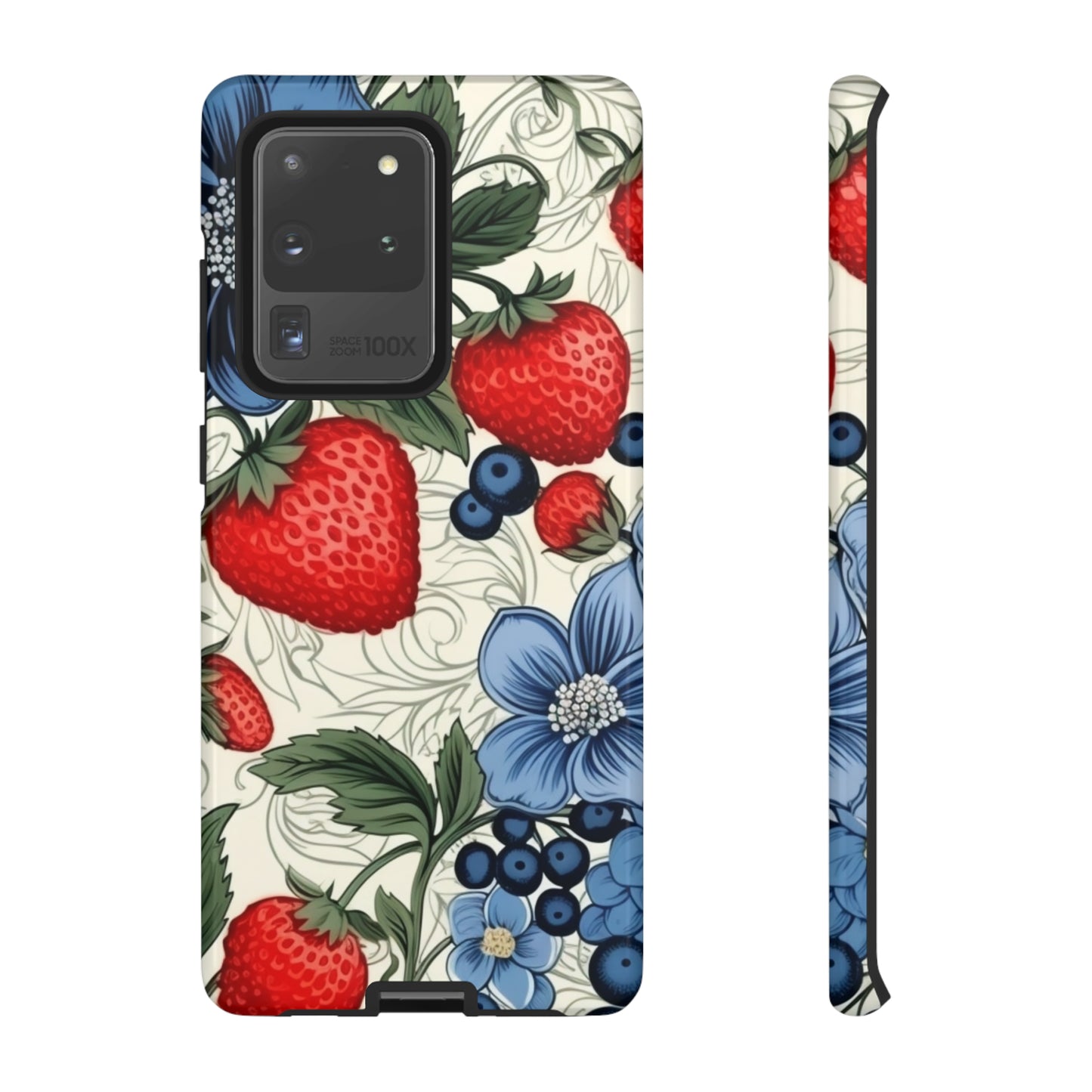 Strawberries and Blueberries on White phone case