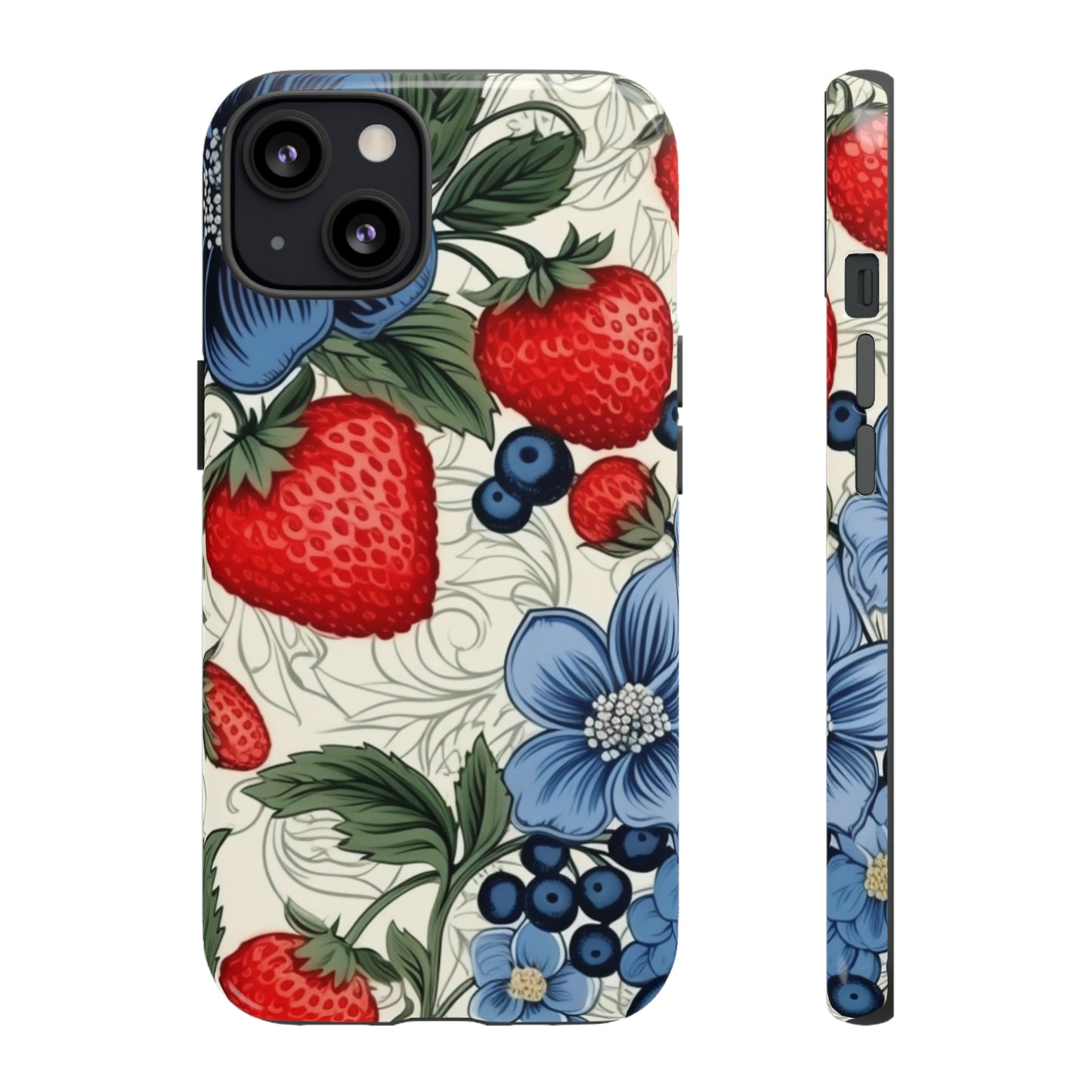 Strawberries and Blueberries on White phone case