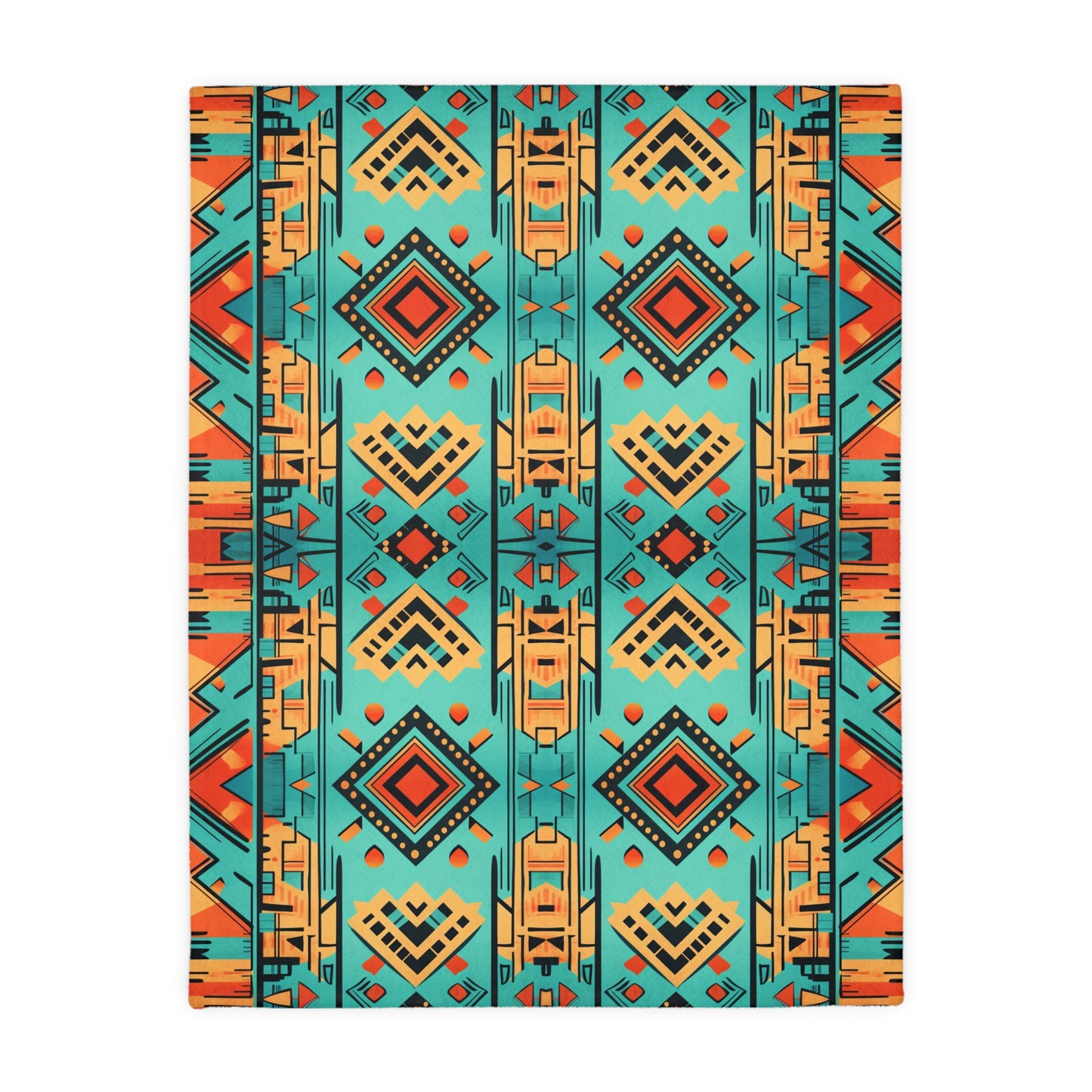 Turquoise and Orange Geometric Velveteen Minky Blanket (Two-sided print)