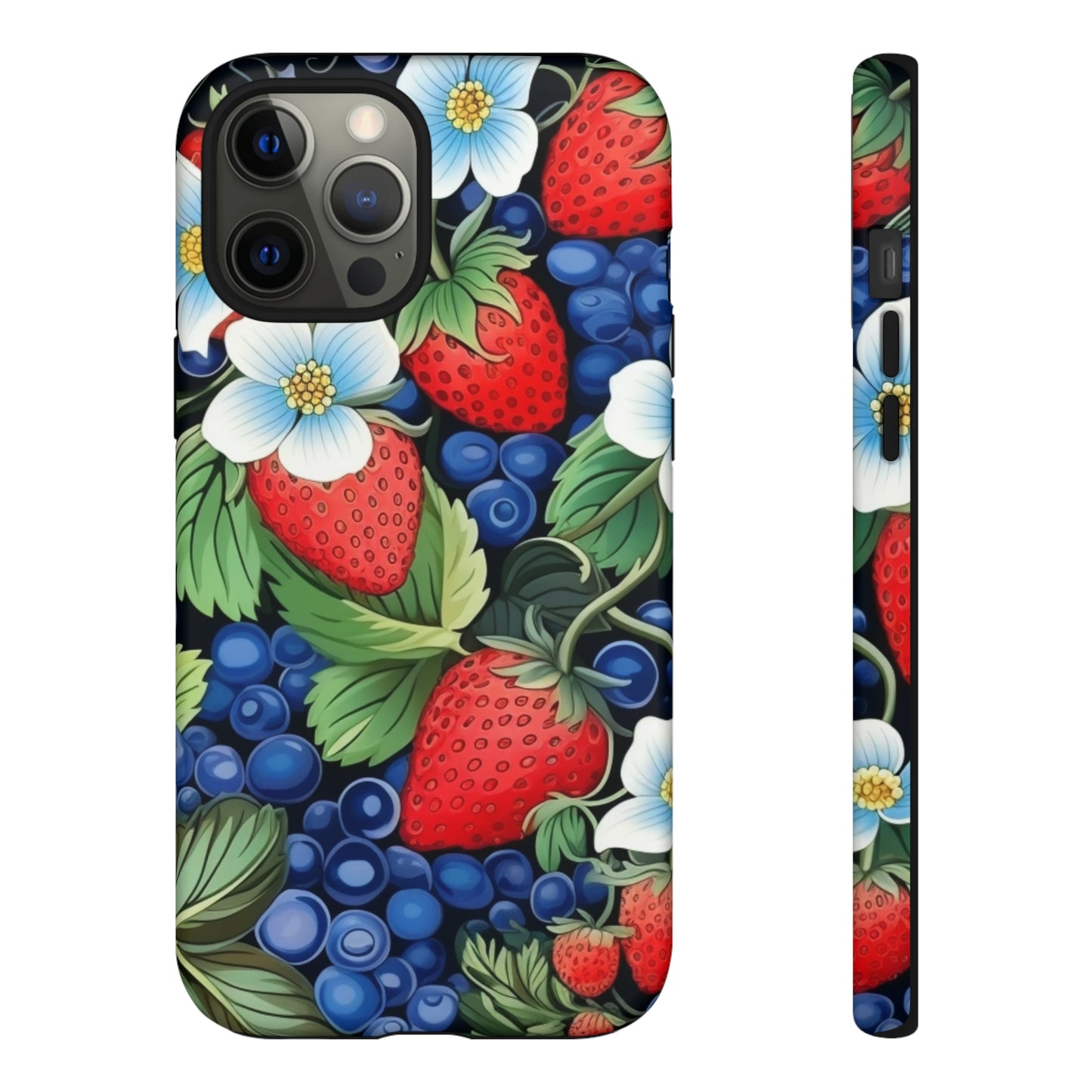 Strawberries and Blueberries on Black phone case