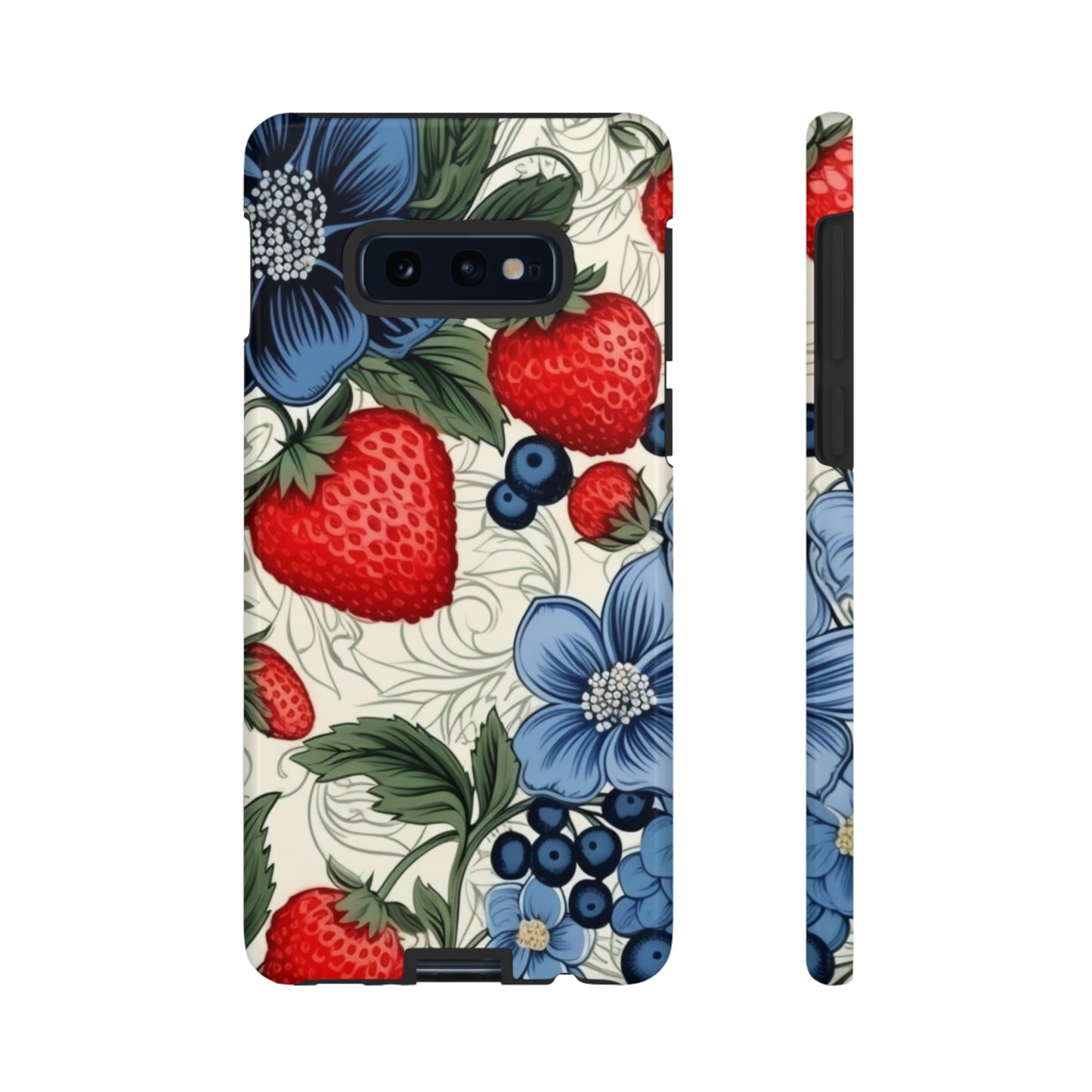 Strawberries and Blueberries on White phone case