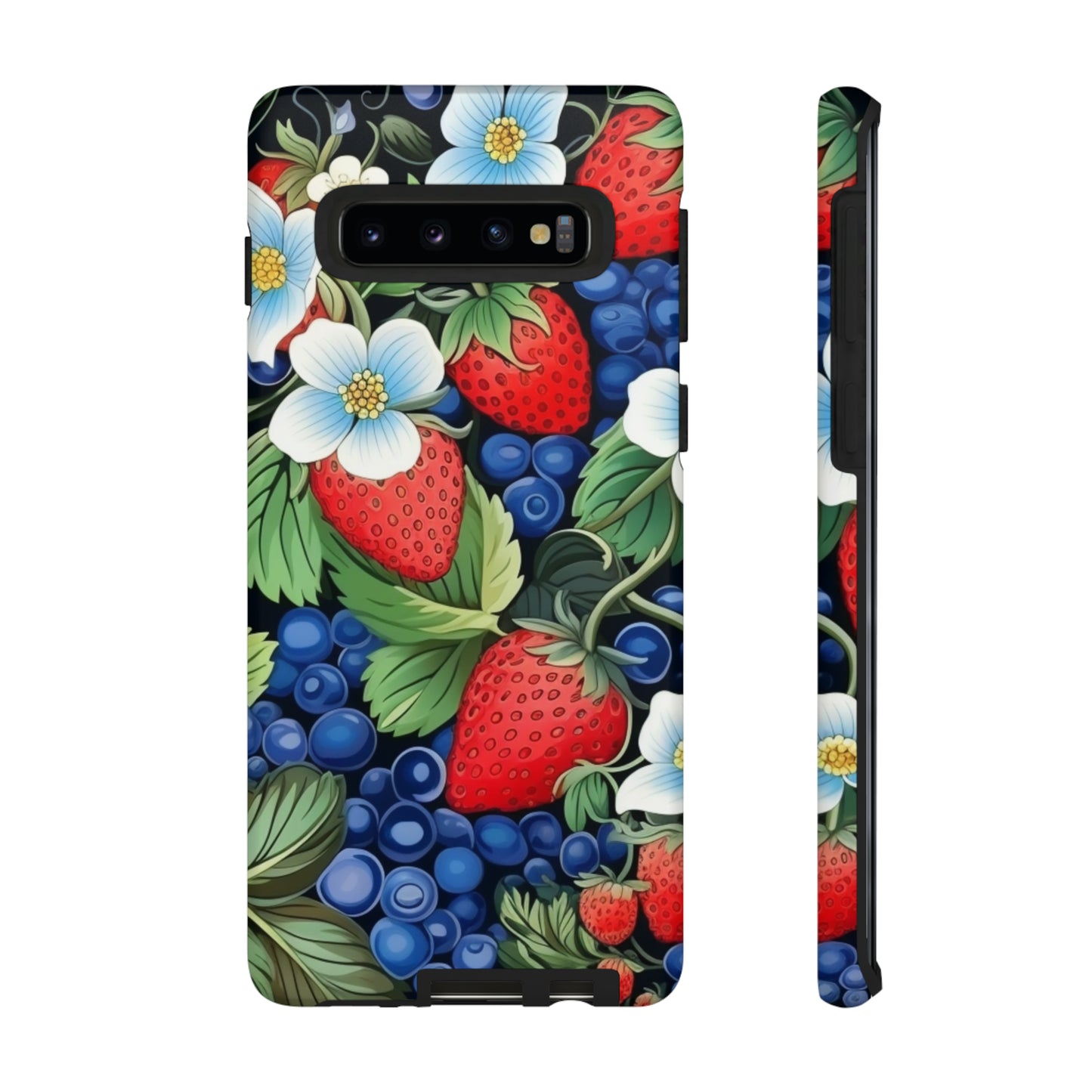 Strawberries and Blueberries on Black phone case