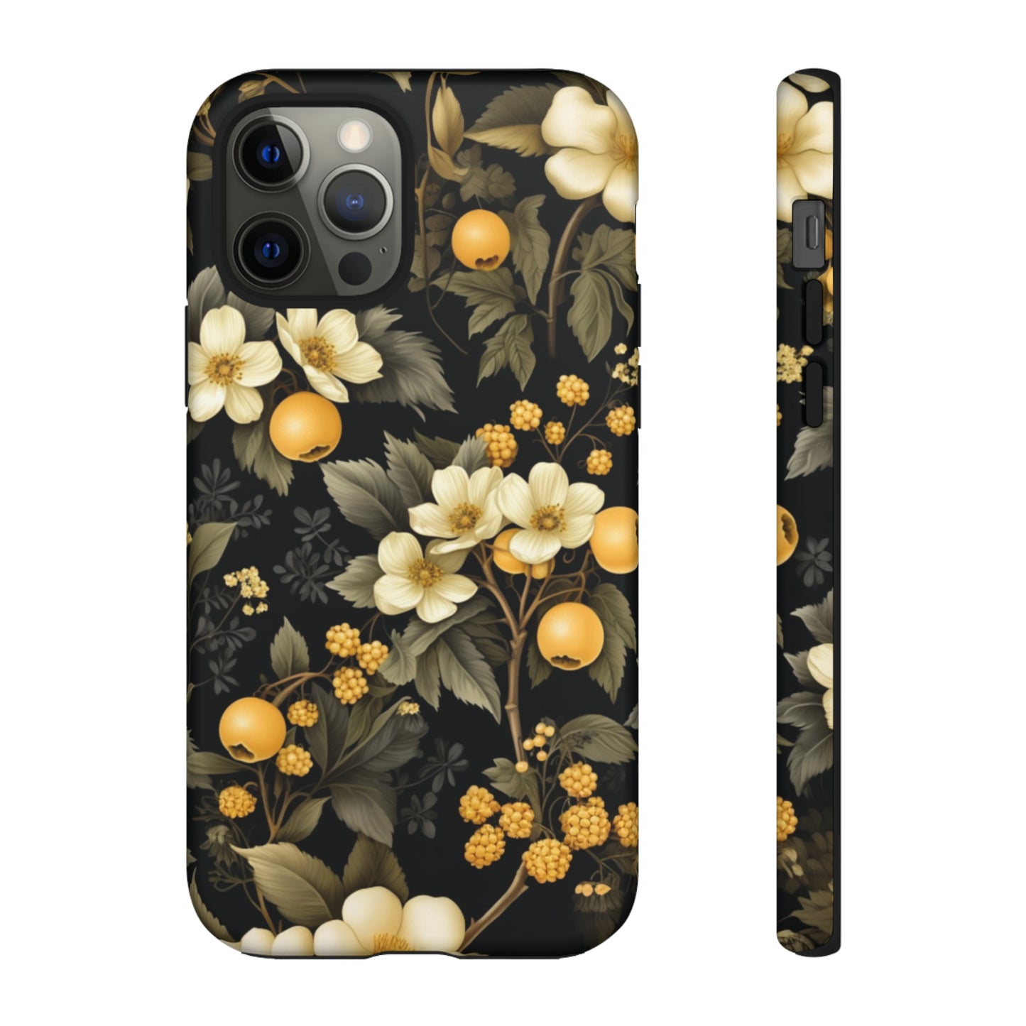 White Black and Yellow Floral phone case