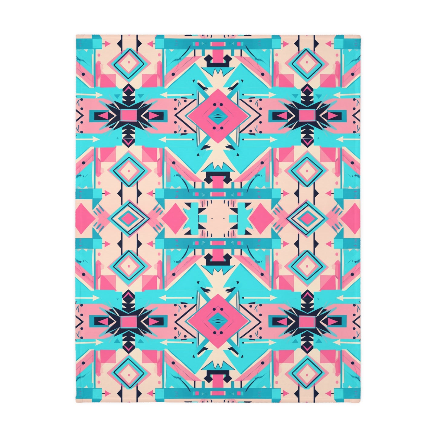 Large Pink and Turquoise Geometric Velveteen Minky Blanket (Two-sided print)