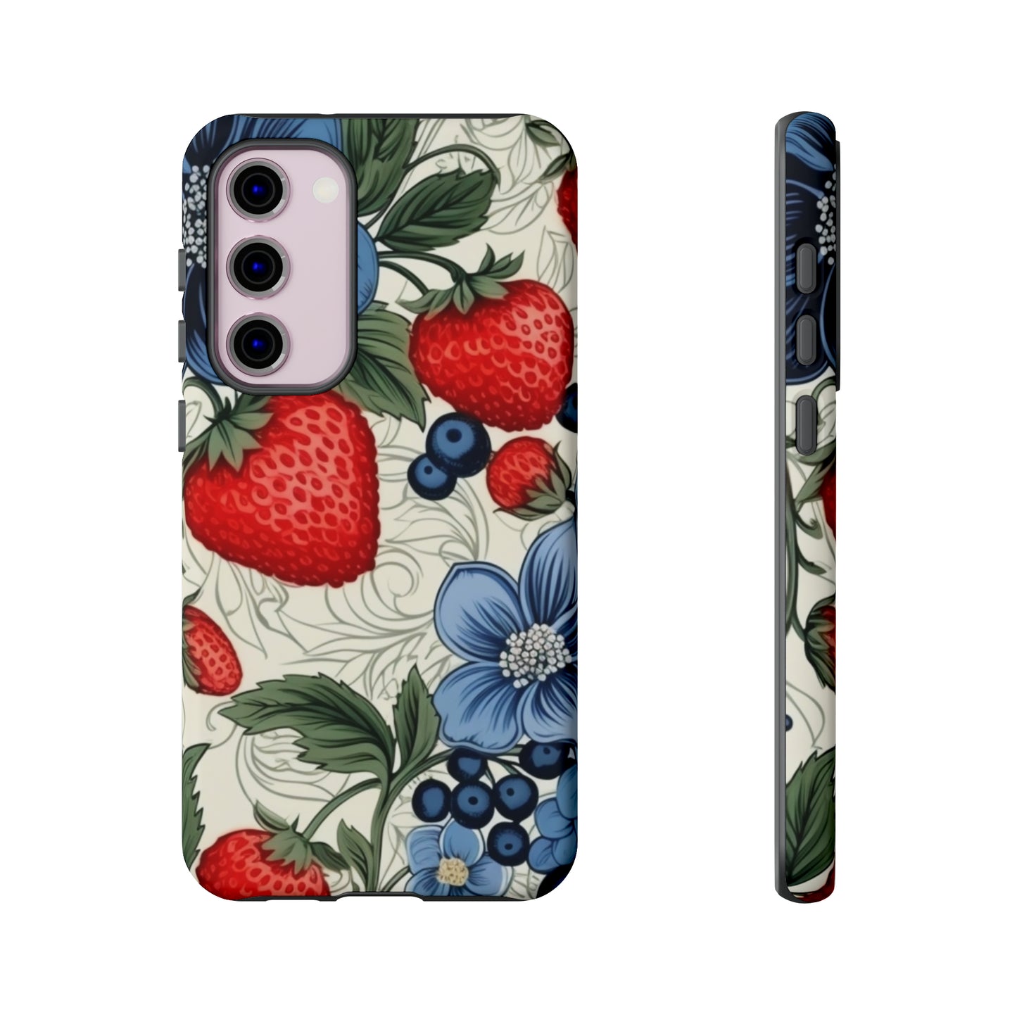 Strawberries and Blueberries on White phone case