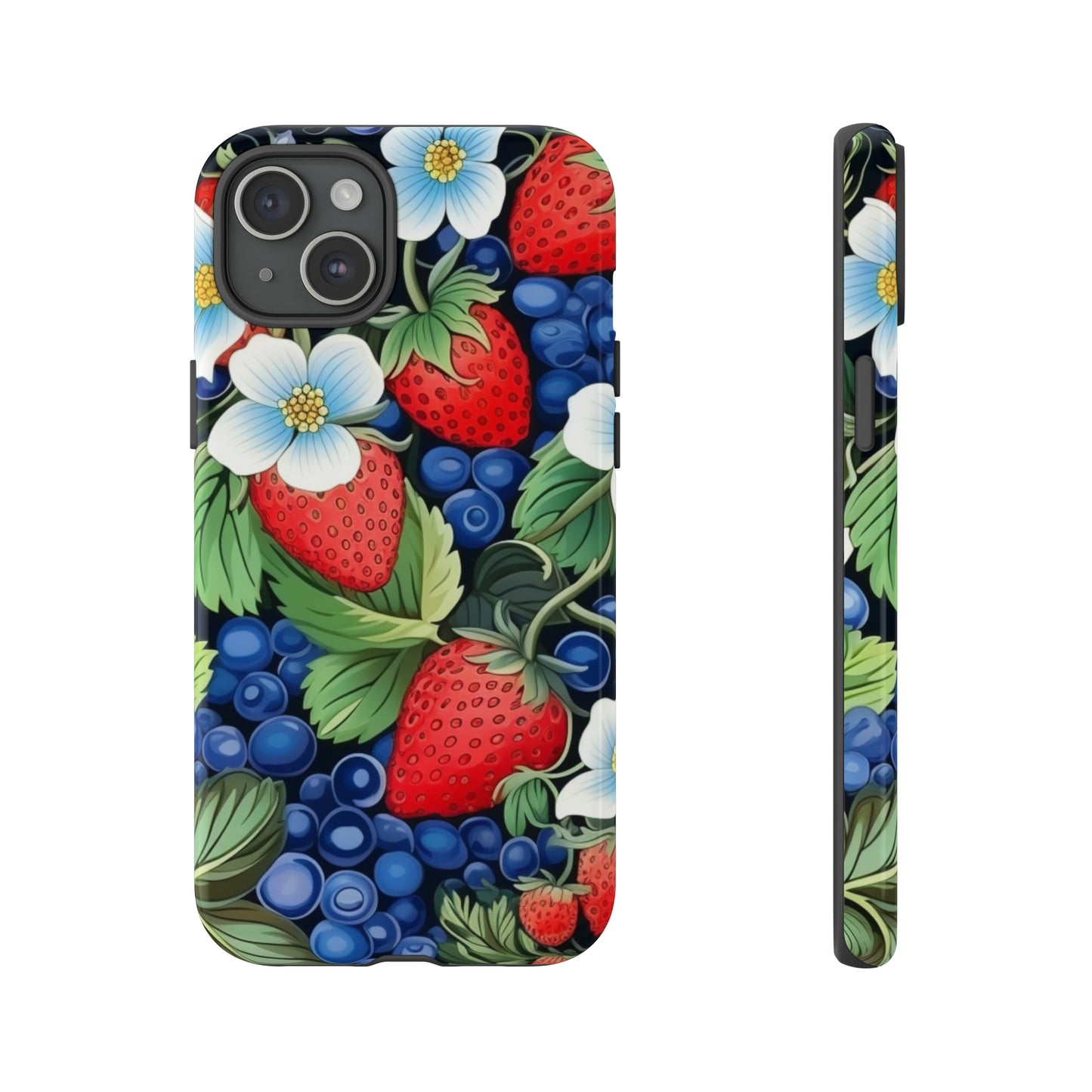 Strawberries and Blueberries on Black phone case