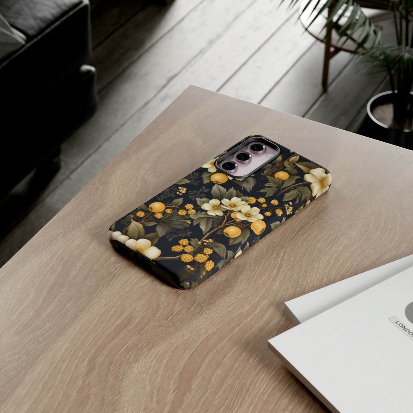 White Black and Yellow Floral phone case