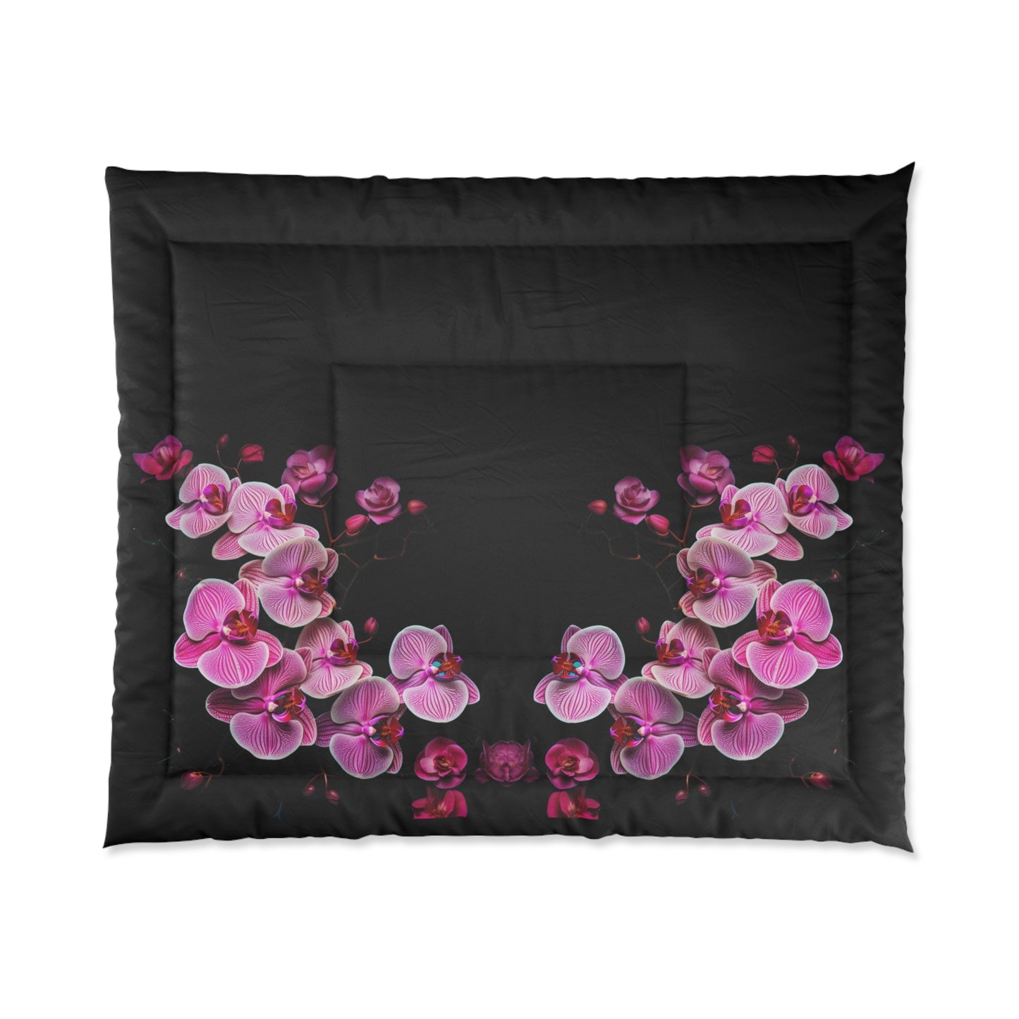 Pink Floral on Black Comforter