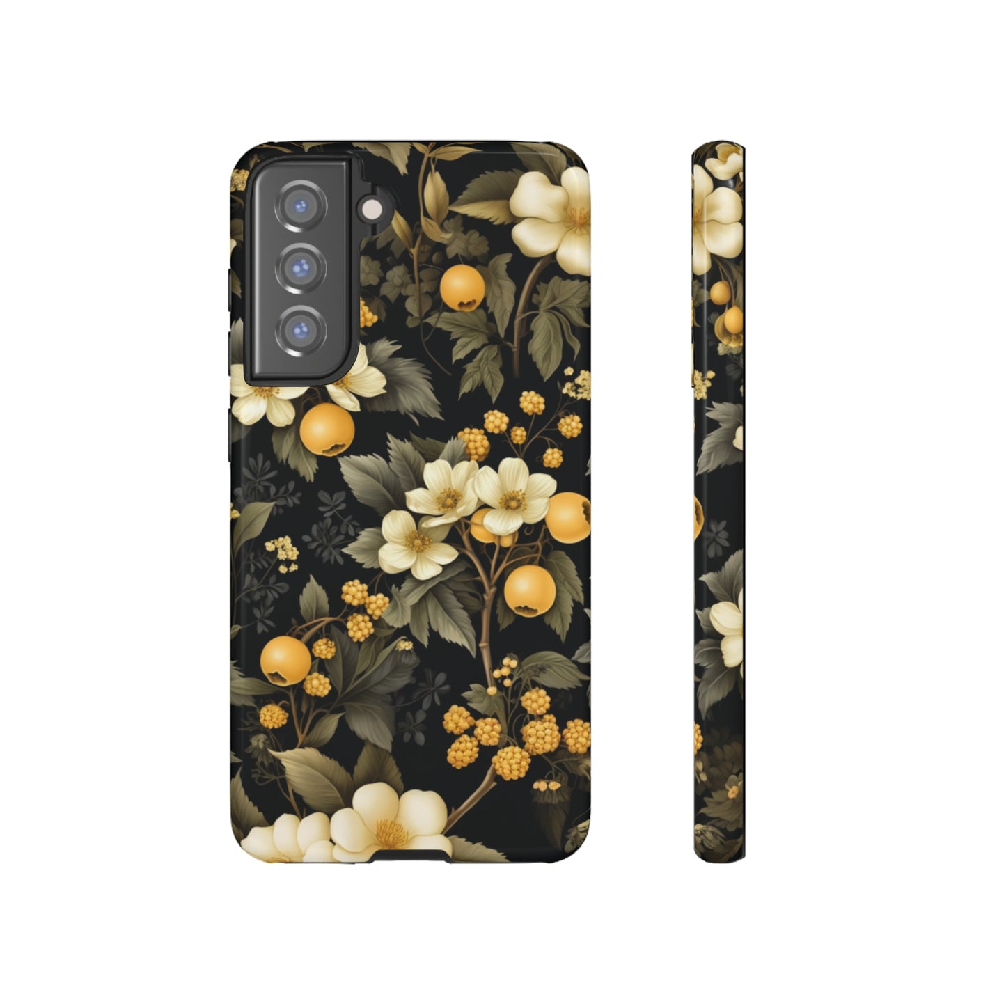 White Black and Yellow Floral phone case