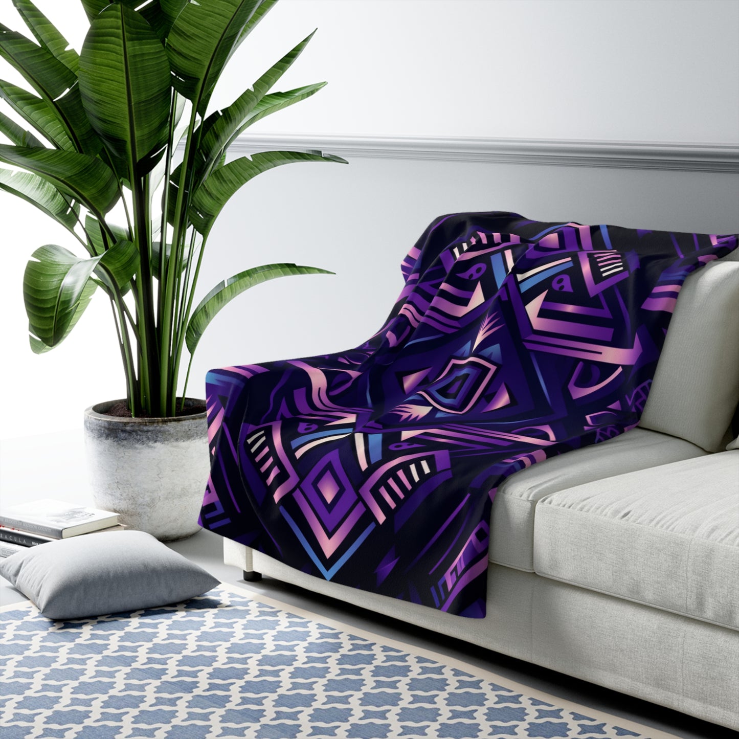 Purple Geometric Sherpa Fleece Blanket