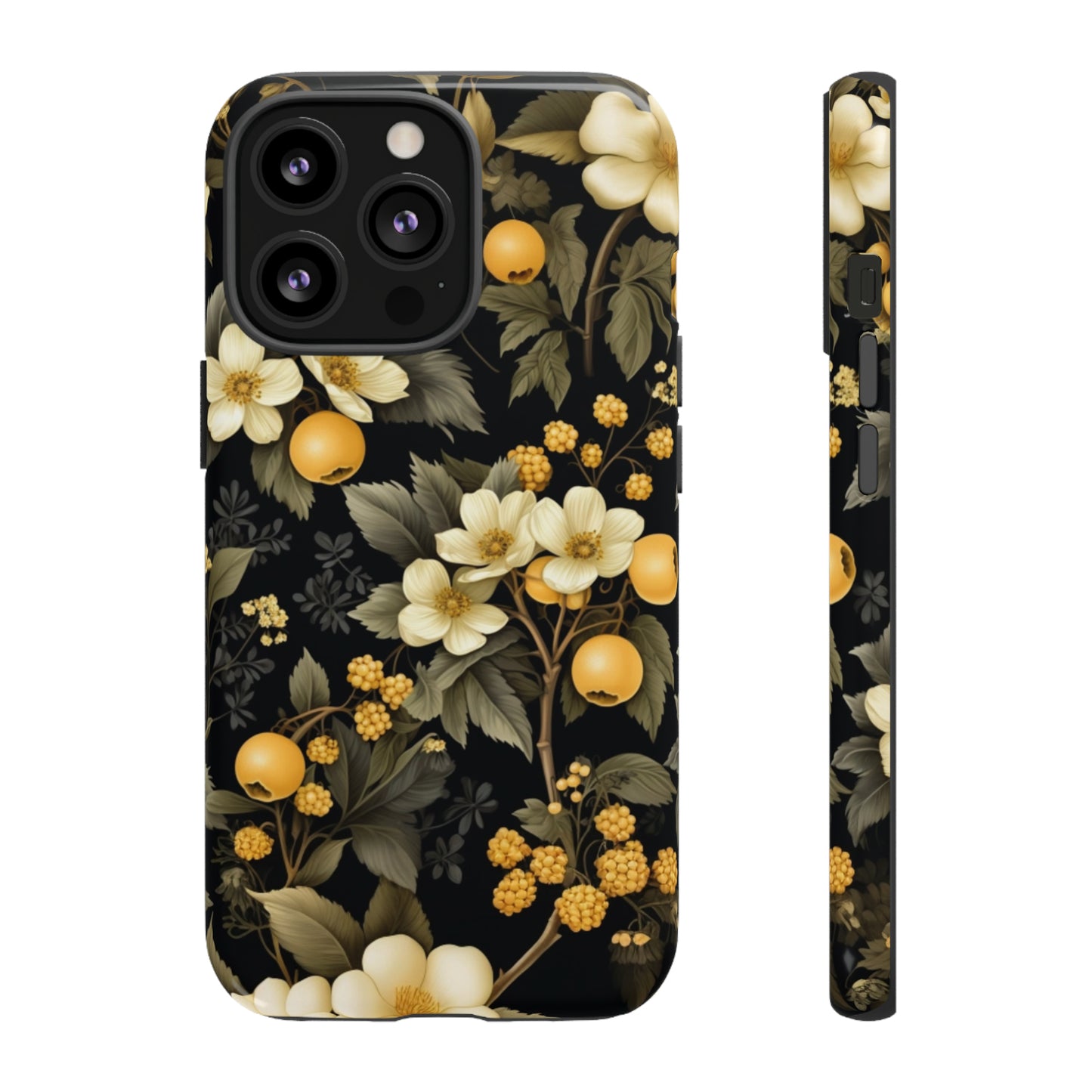 White Black and Yellow Floral phone case