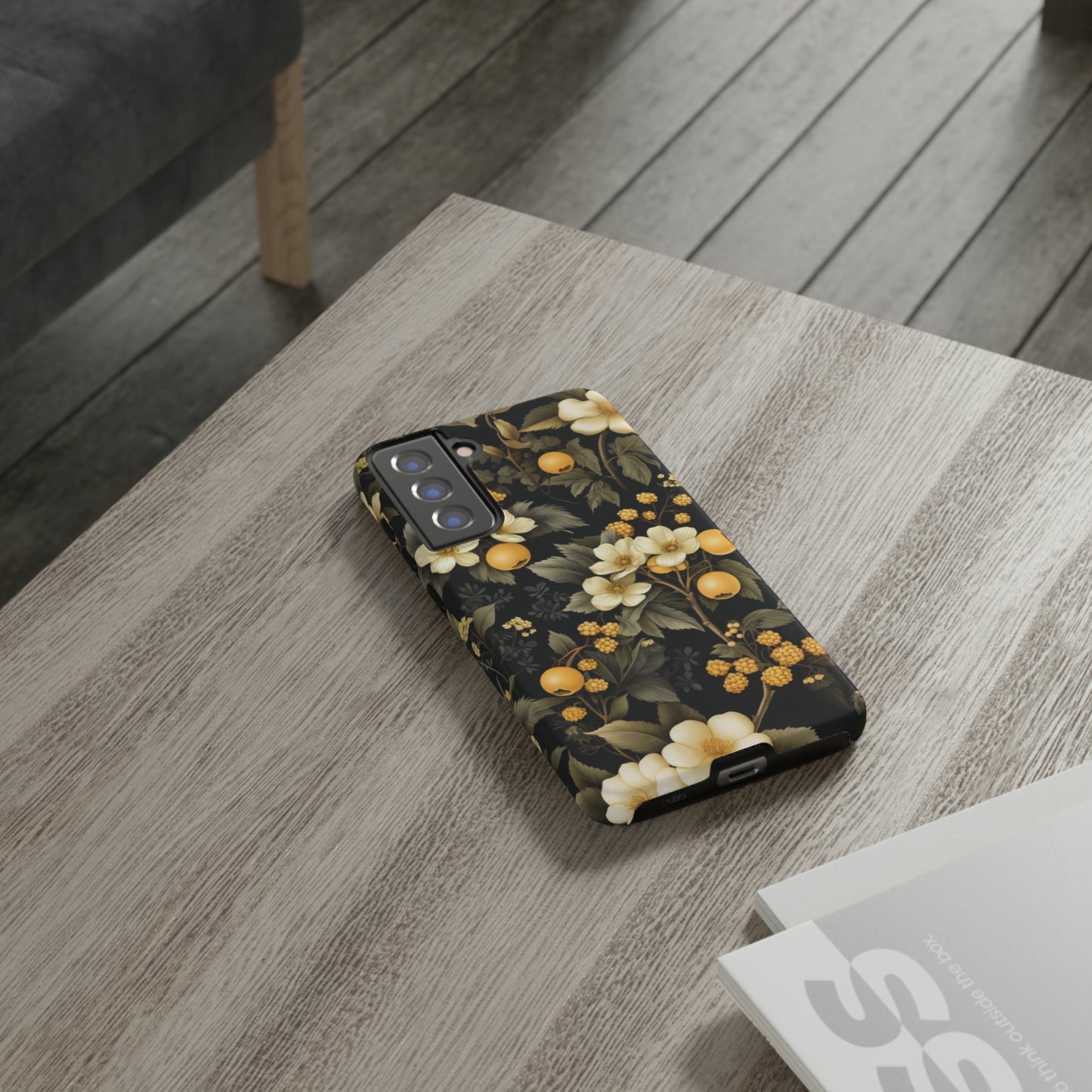 White Black and Yellow Floral phone case