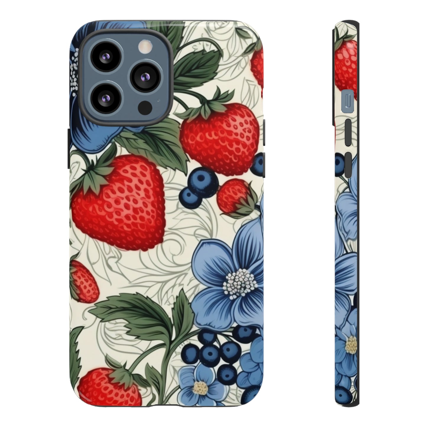 Strawberries and Blueberries on White phone case