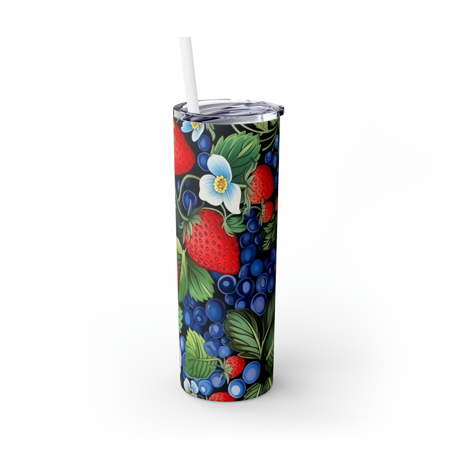 Strawberries and Bluberries Skinny Tumbler with Straw, 20oz