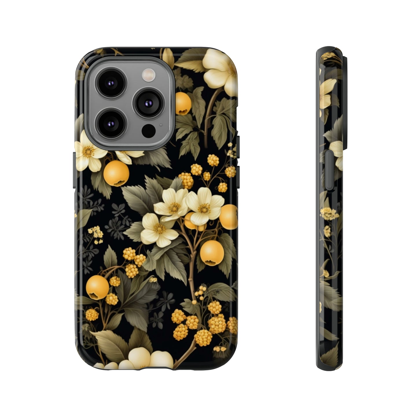 White Black and Yellow Floral phone case