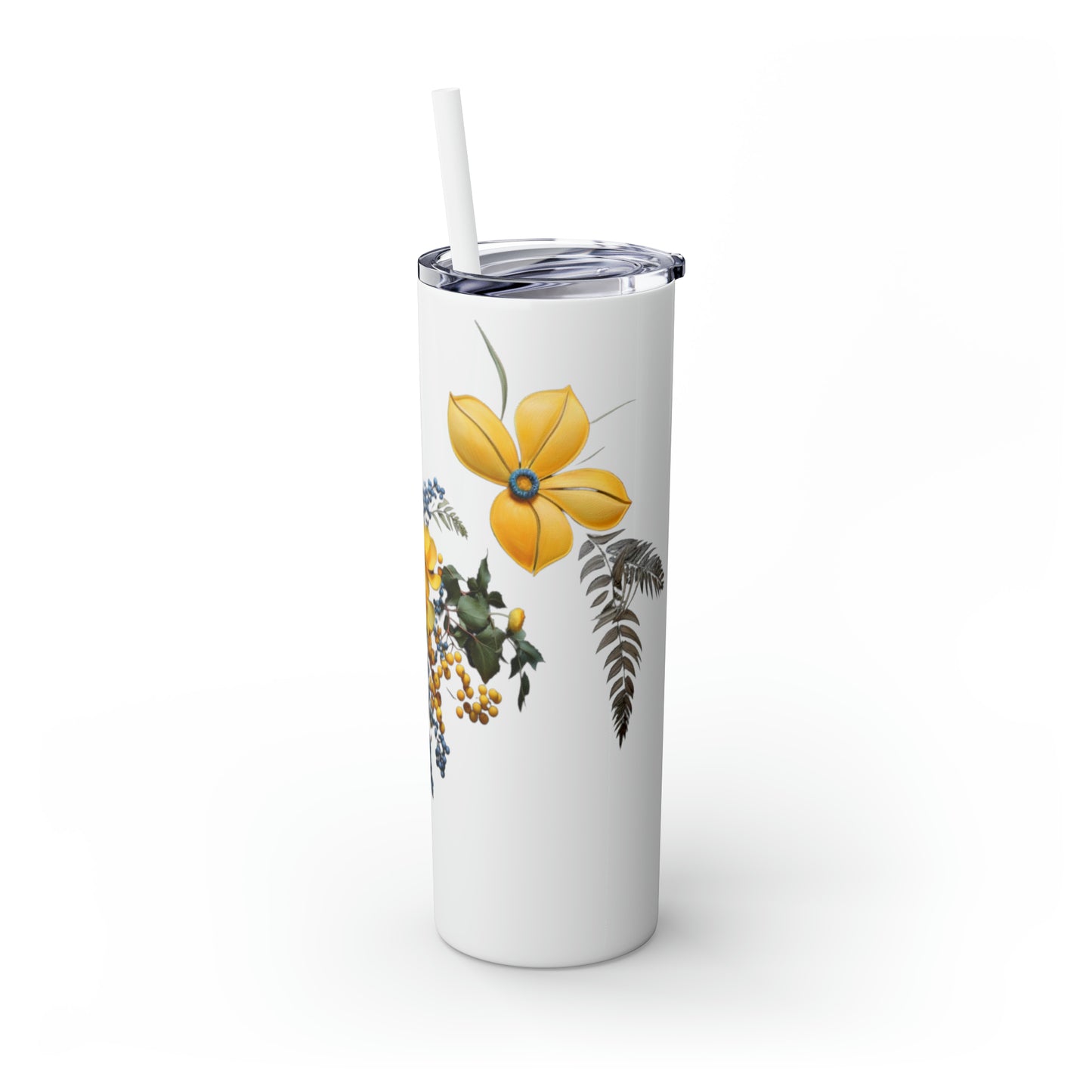 Yellow Floral Skinny Tumbler with Straw, 20oz