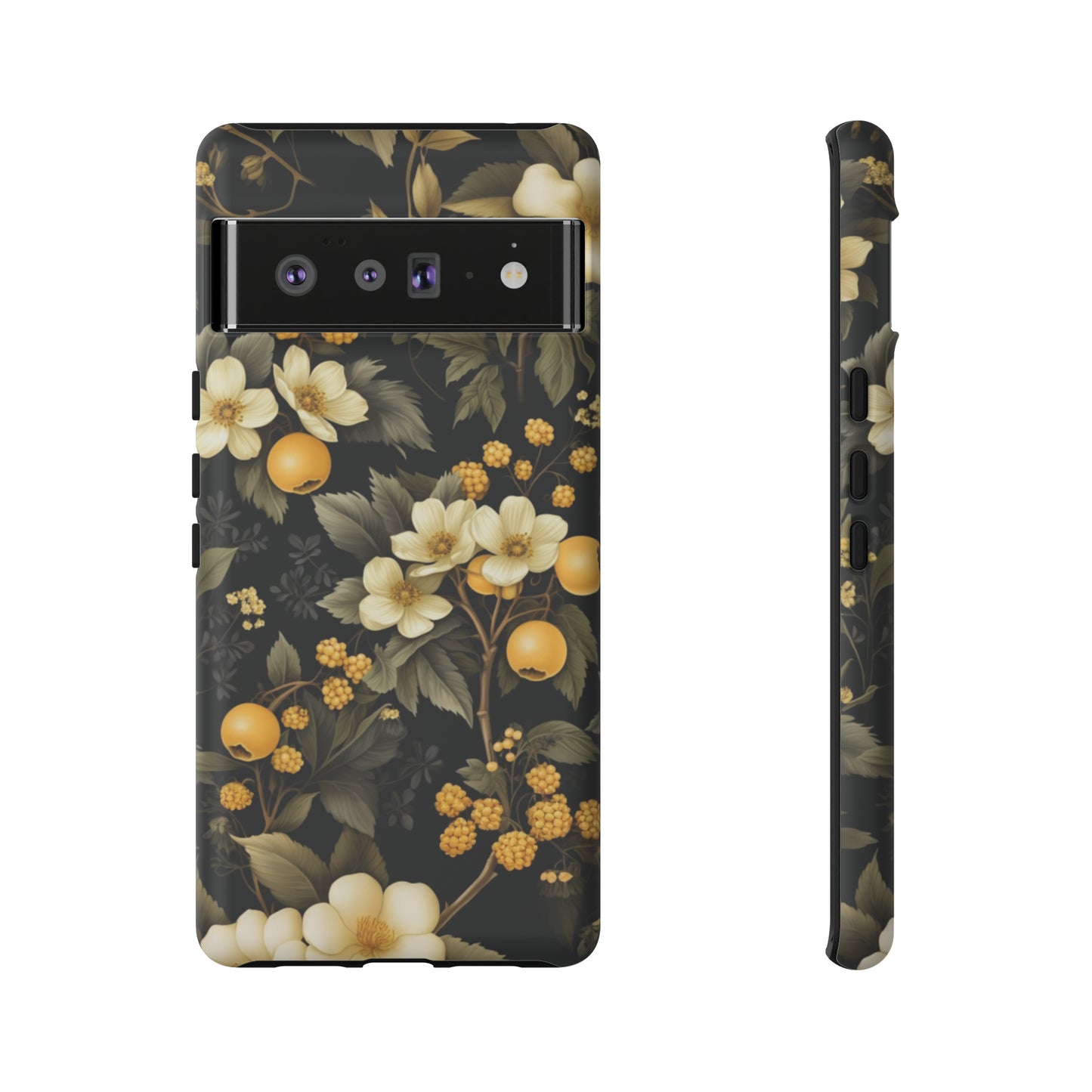 White Black and Yellow Floral phone case