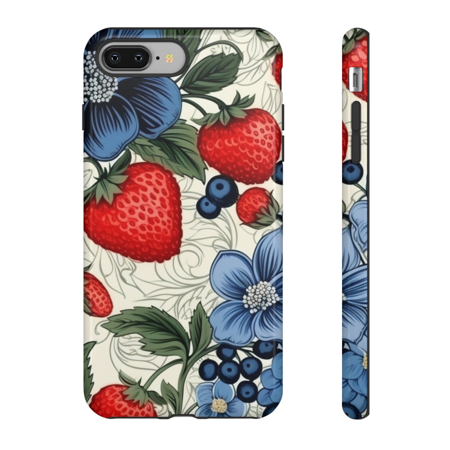 Strawberries and Blueberries on White phone case