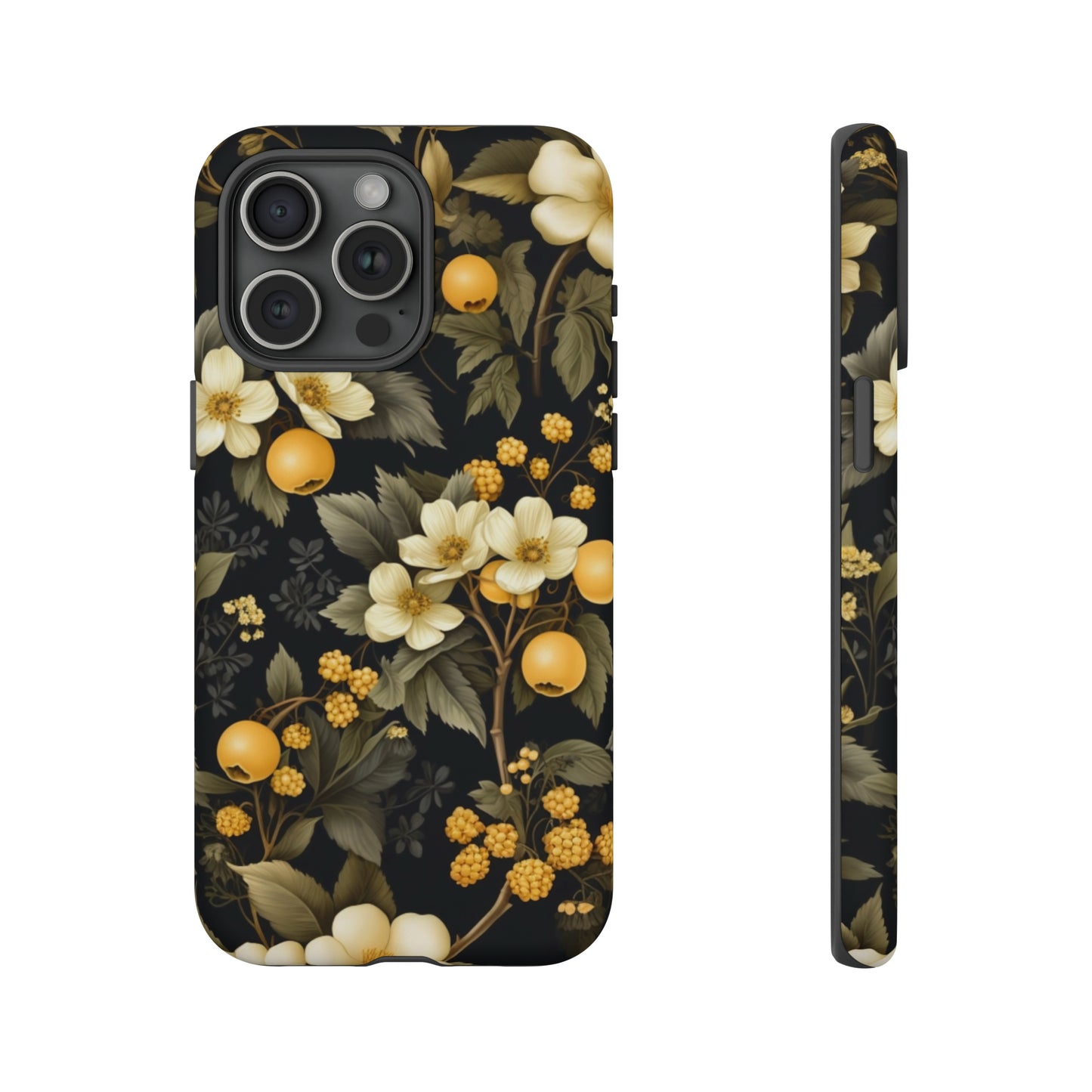 White Black and Yellow Floral phone case