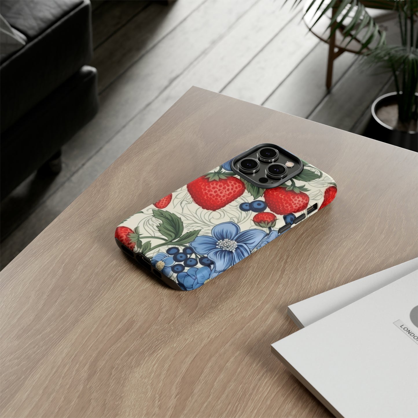 Strawberries and Blueberries on White phone case