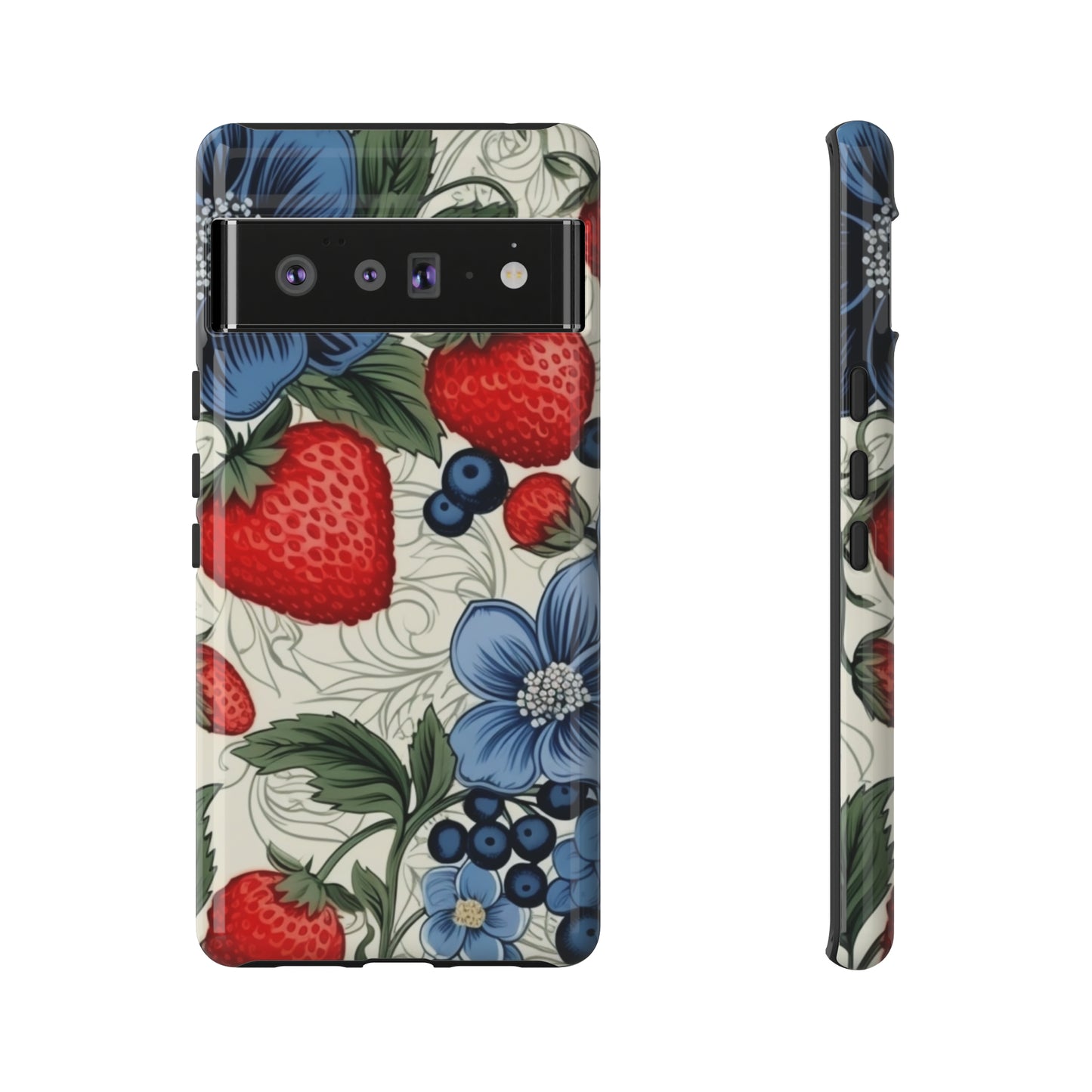 Strawberries and Blueberries on White phone case