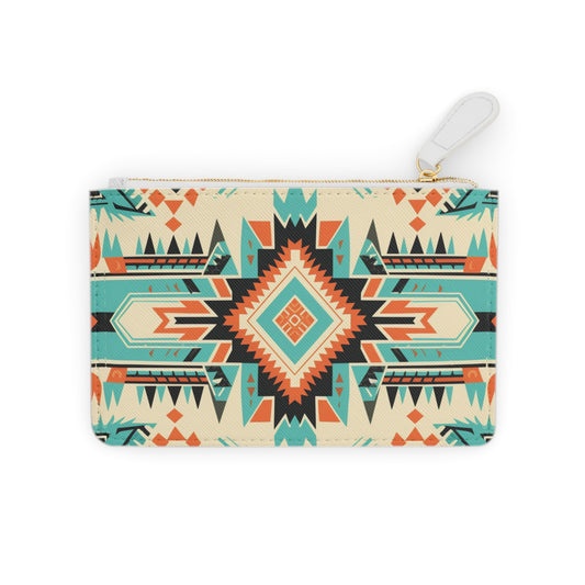 White, Orange and Turquoise Geometric Mini Clutch Bag