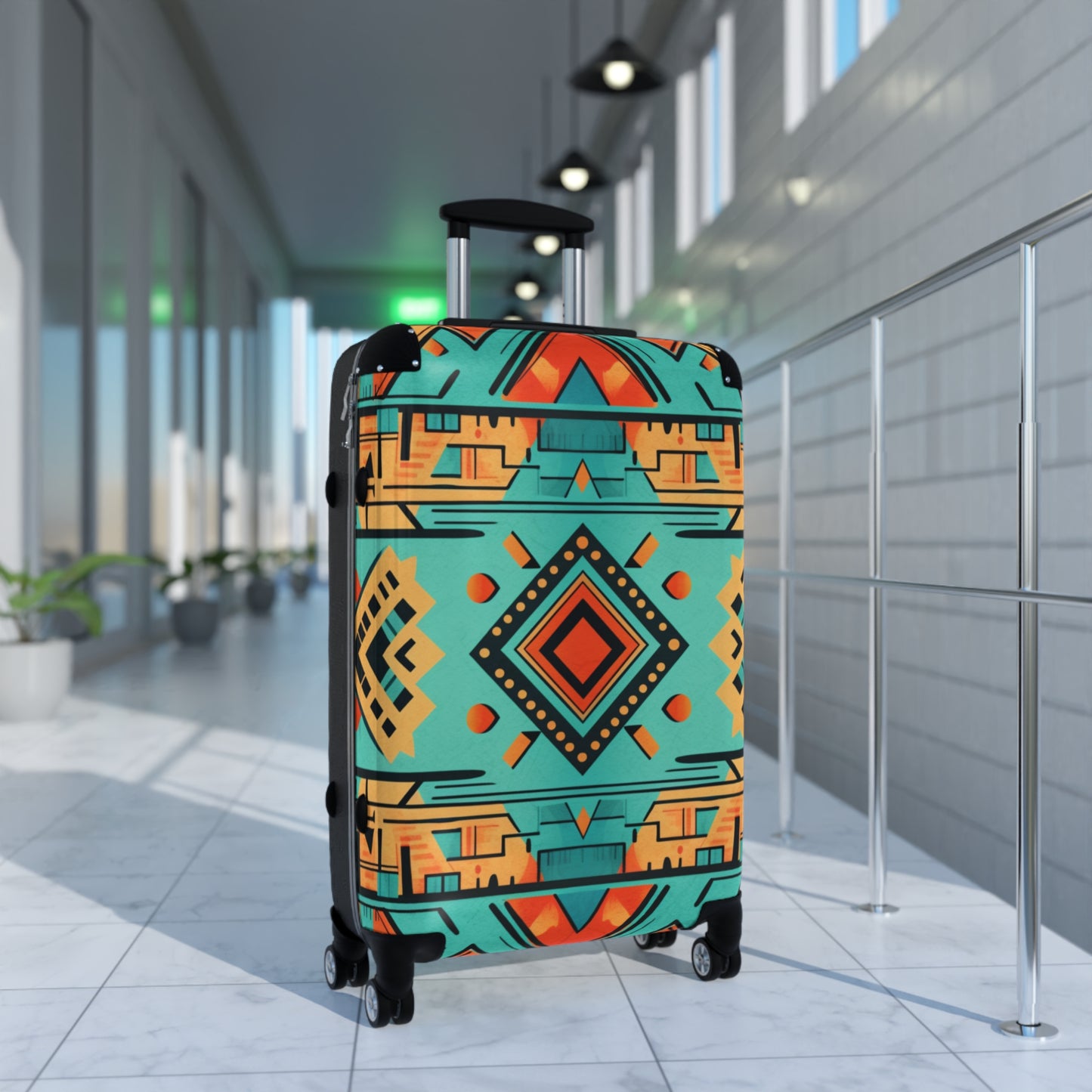 Turquoise and Orange Geometric Suitcase