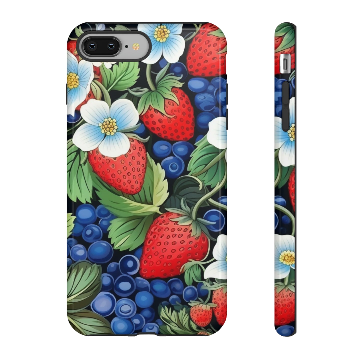 Strawberries and Blueberries on Black phone case