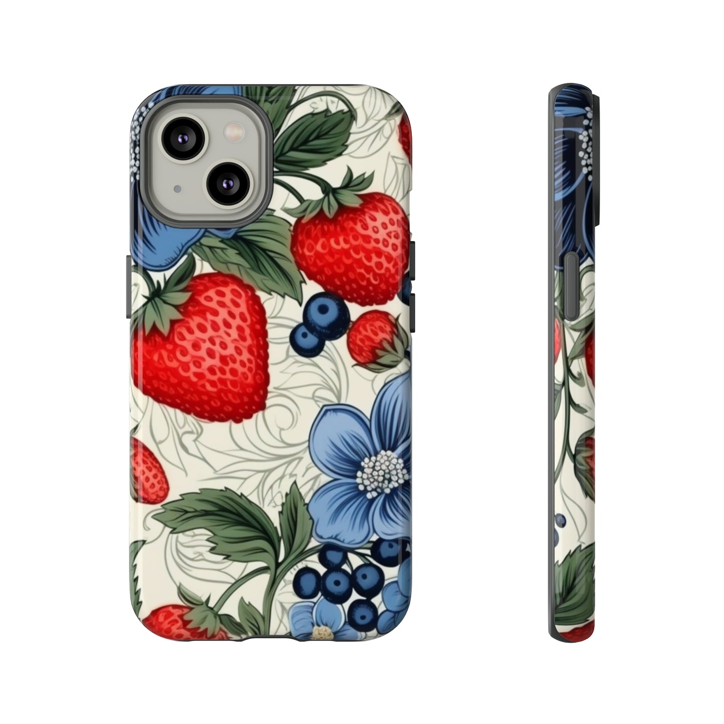 Strawberries and Blueberries on White phone case